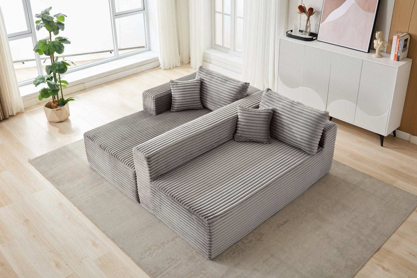 NEW Grey Compression Sectional Couch Boneless L Shape Sofa