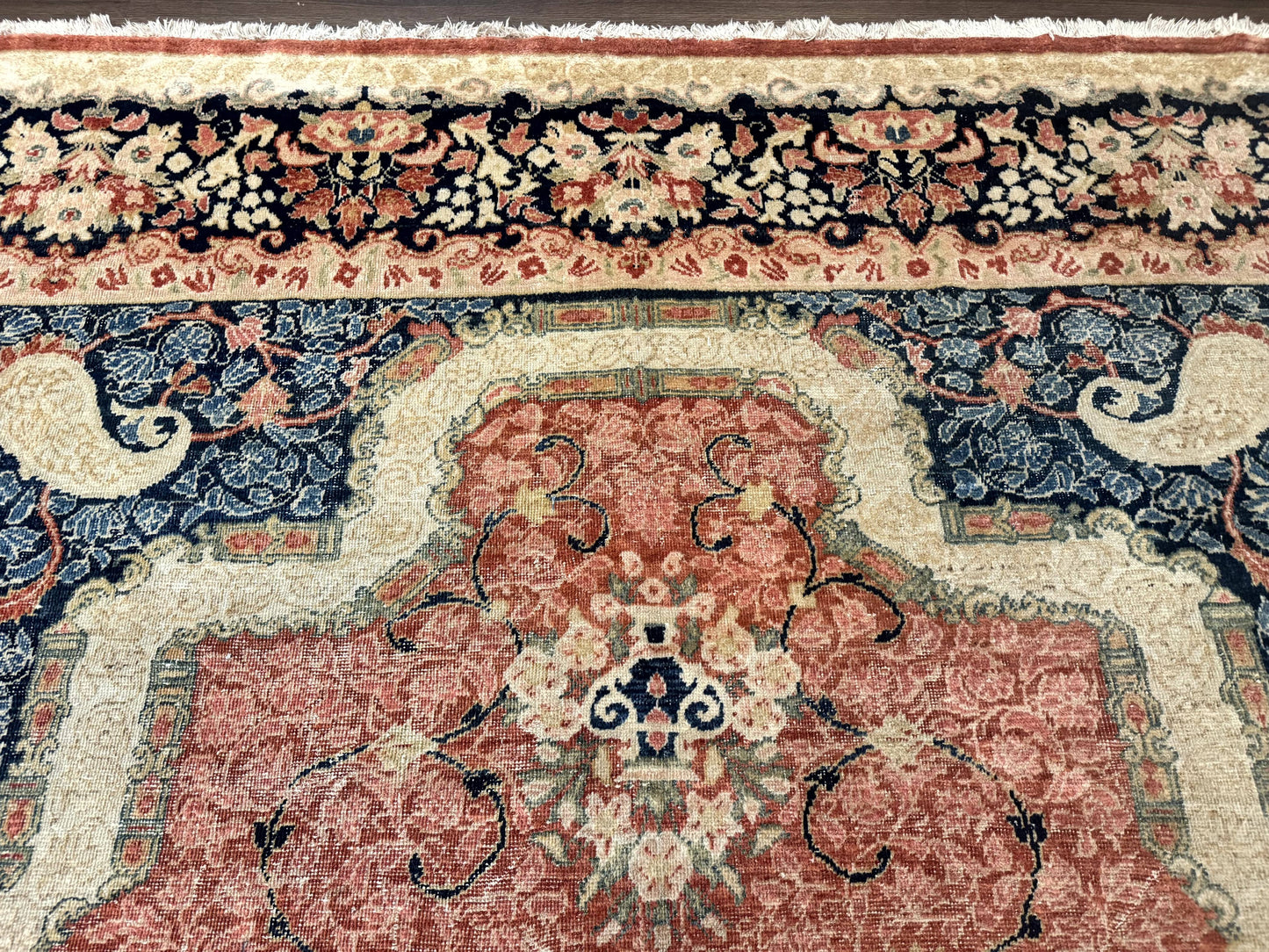 USED Antique Persian Sarouk Rug 9x12, Boteh Paisleys, Light Red Navy Blue