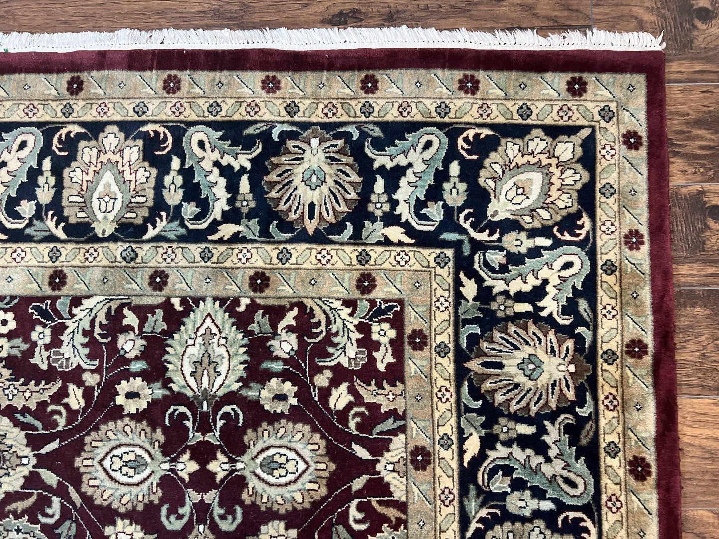 USED Indo Persian Rug 10x14, Floral Allover, Maroon, Handmade Hand Knotted VIntage Wool Rug, Large Oriental Carpet