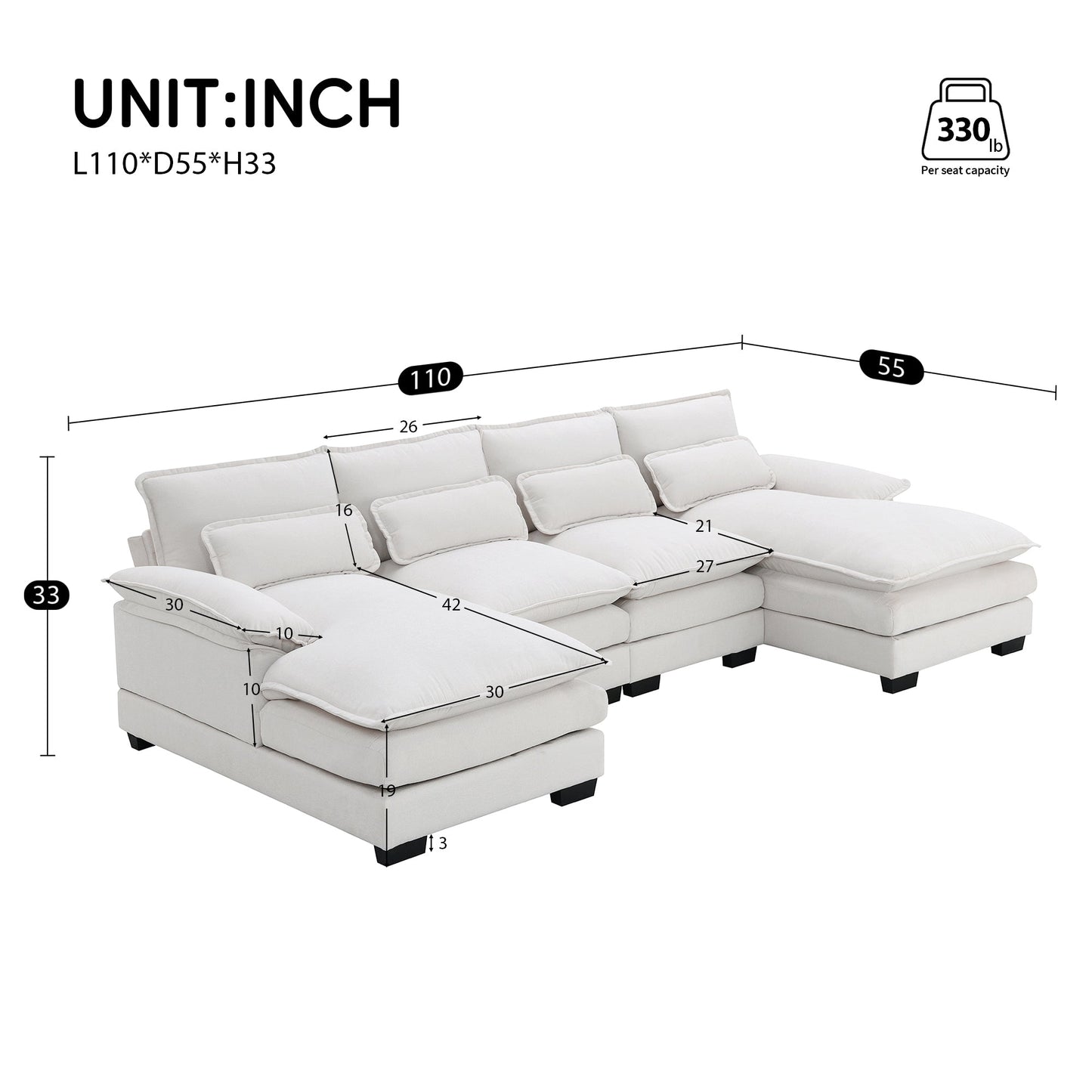 NEW Modern U-shaped Sectional Sofa with Waist Pillows, 6-Seat Upholstered Symmetrical Sofa Furniture, Sleeper Sofa Couch with Chaise Lounge, Chenille and Velvet Options