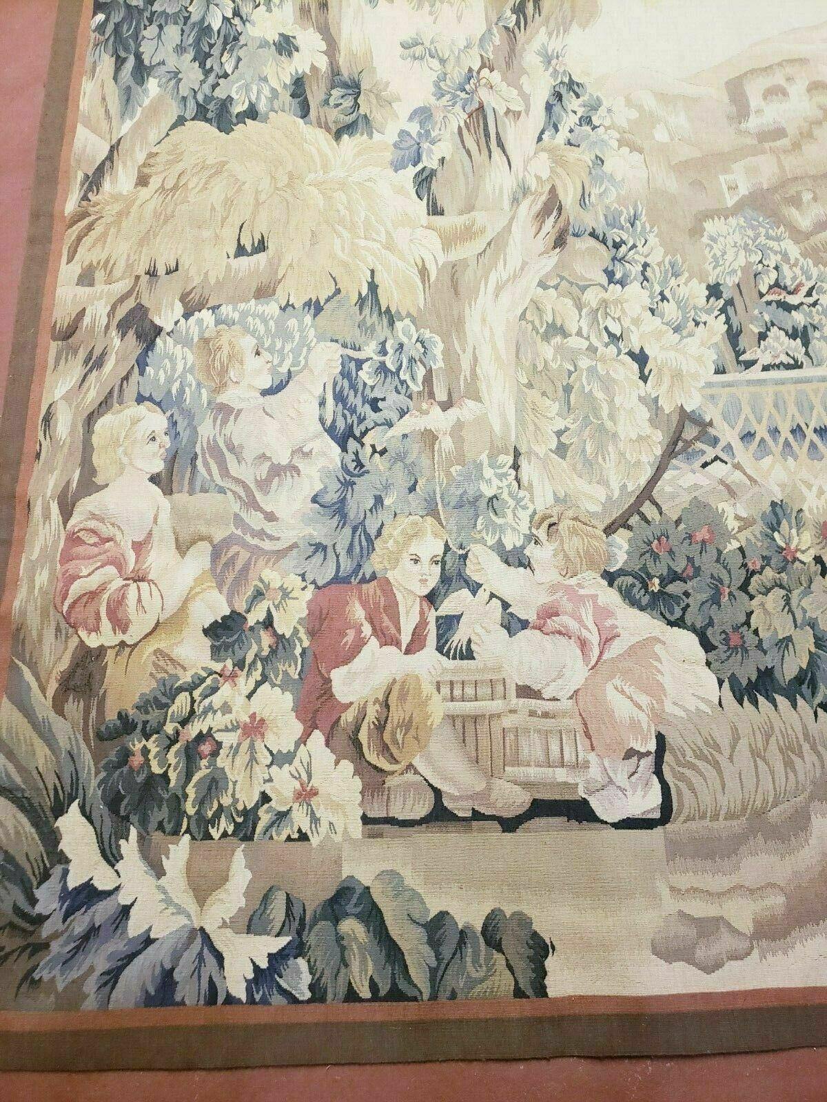 USED 4' X 6' Tapestry French Design Handmade Aubusson Weave Nature One Of A Kind