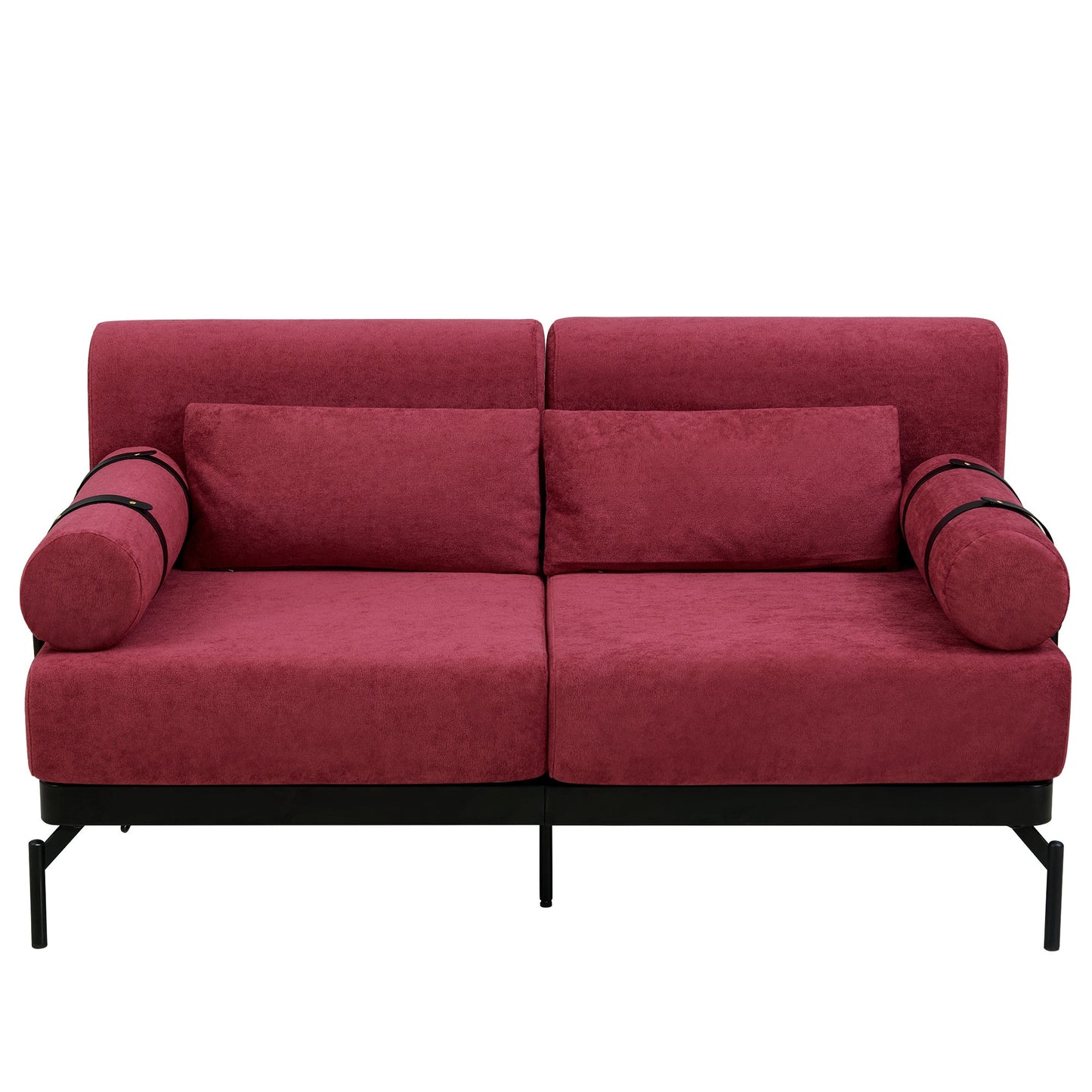 NEW Modern Red Chenille Loveseat 59' Sofa Couch 2-Seater with USB Ports Unique Cylindrical Armrests