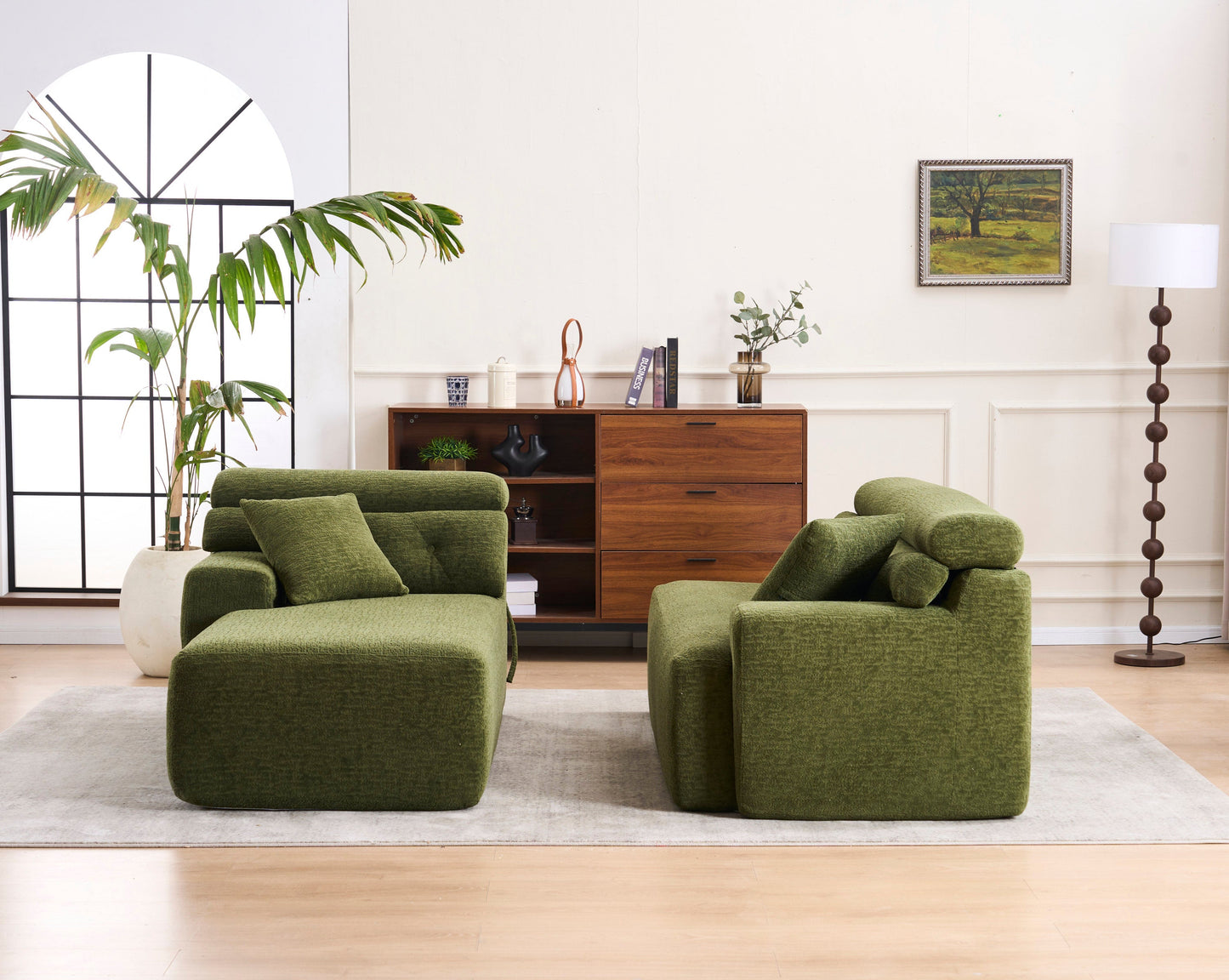 NEW 105' Modula Compression Sponge L-Shaped, Chesterfield-Inspired Design, No-Assembly Chenille Couch, 30D High-Density for Living Room, Bedroom, Apartment.Green.