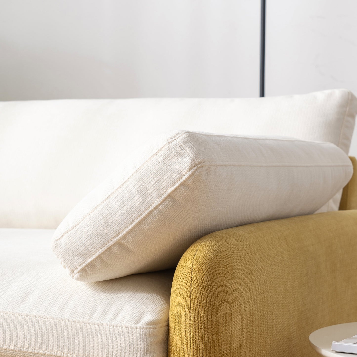 NEW Modern Oversized Chenille Armchair with Color Blocking and Pillows, 50*43' in Cream and Yellow