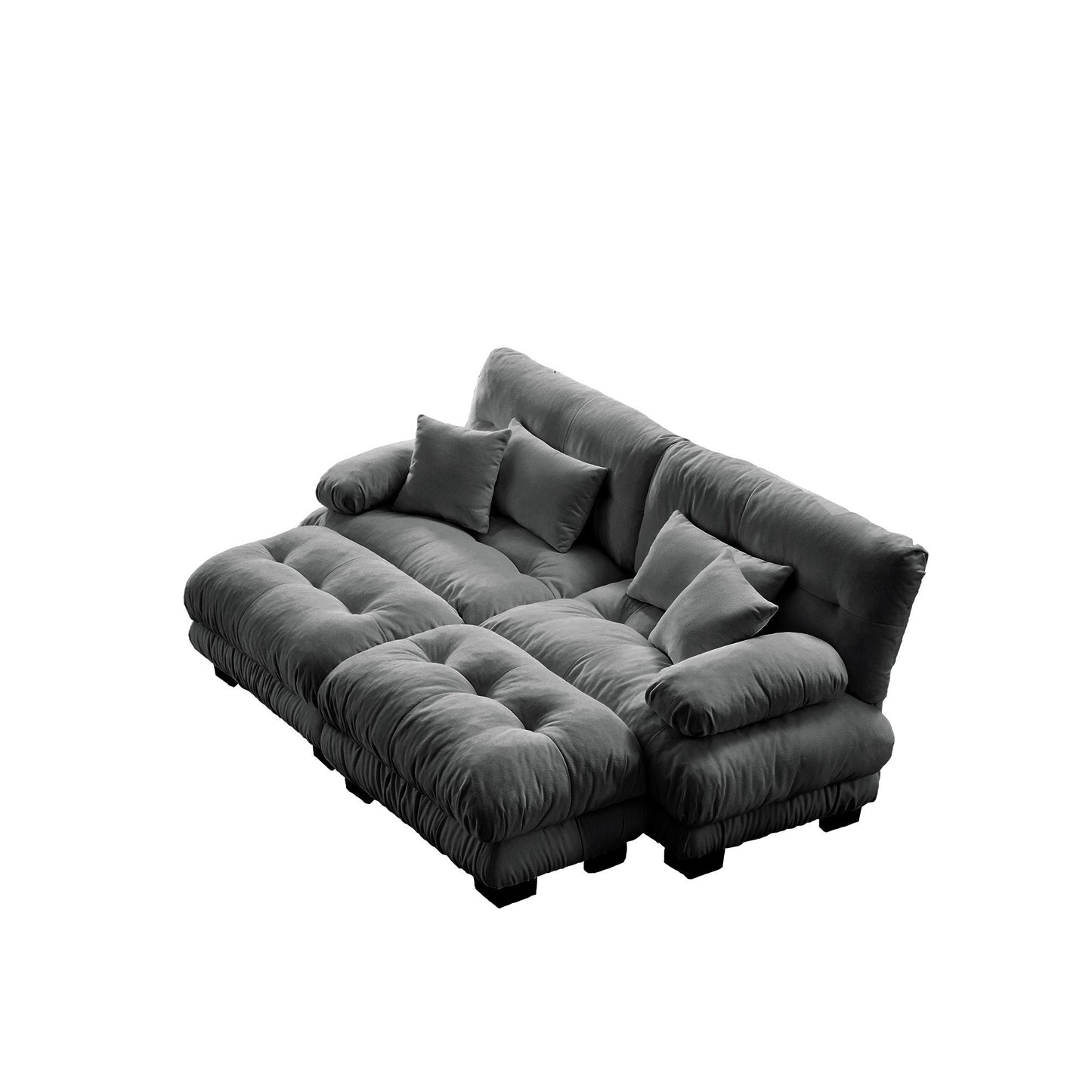 NEW Cloud Gray Chenille 2 Seater Loveseat Upholstered Wide Arm Couch Sleeper Sofa with 2 Lumbar Pillows and 2 Throw Pillows and 2 Ottomans
