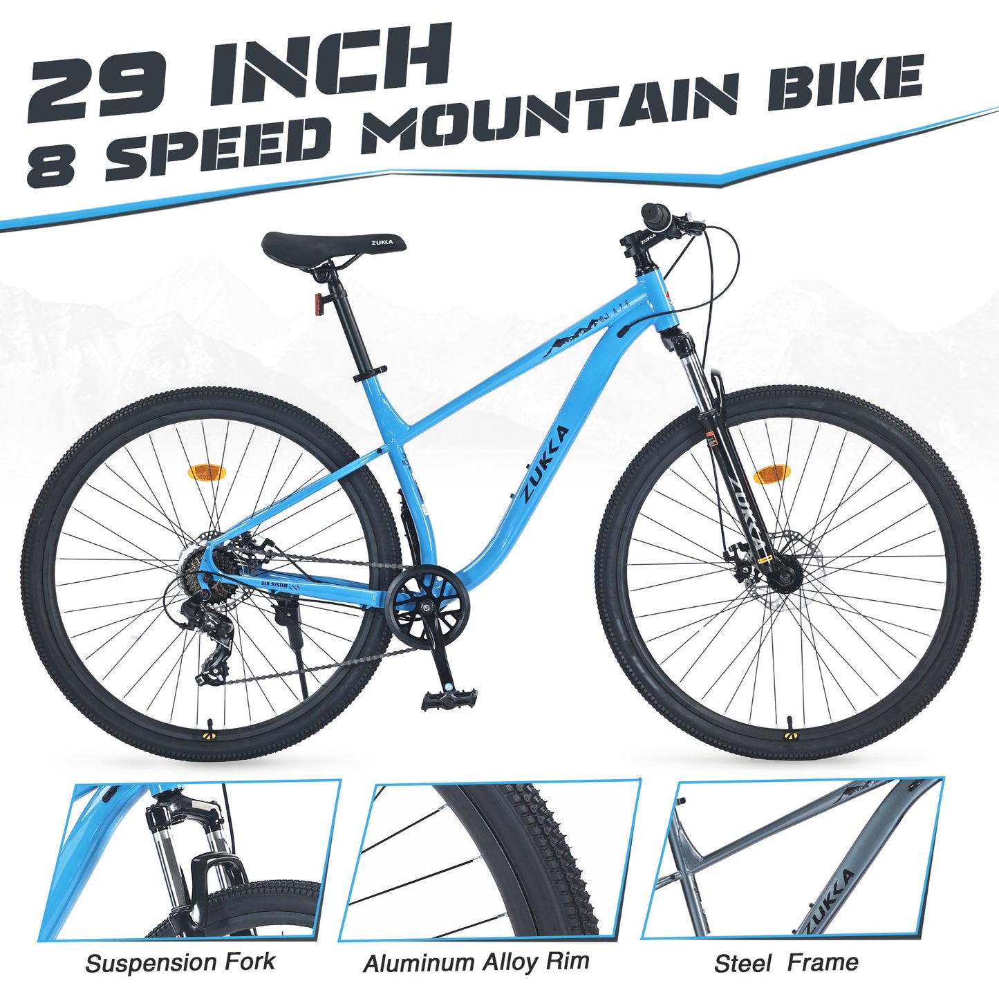 NEW 29 Inch Wheels 8 Speed Mountain Bike, for Men Women Boys and Girls, Front Suspension, Steel Frame