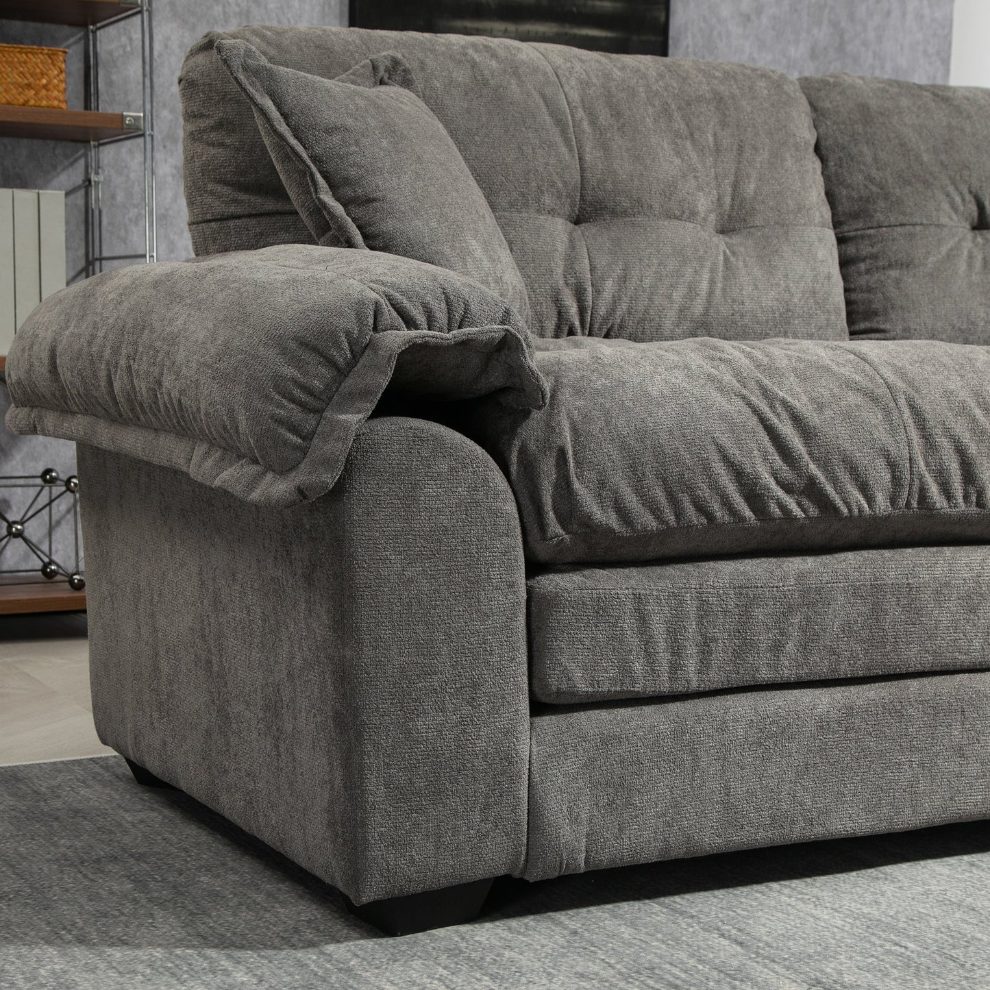 NEW 84' Grey Chenille Small Loveseat Deep Seat Sofa Couch with 2 Throw Pillows & Memory Foam