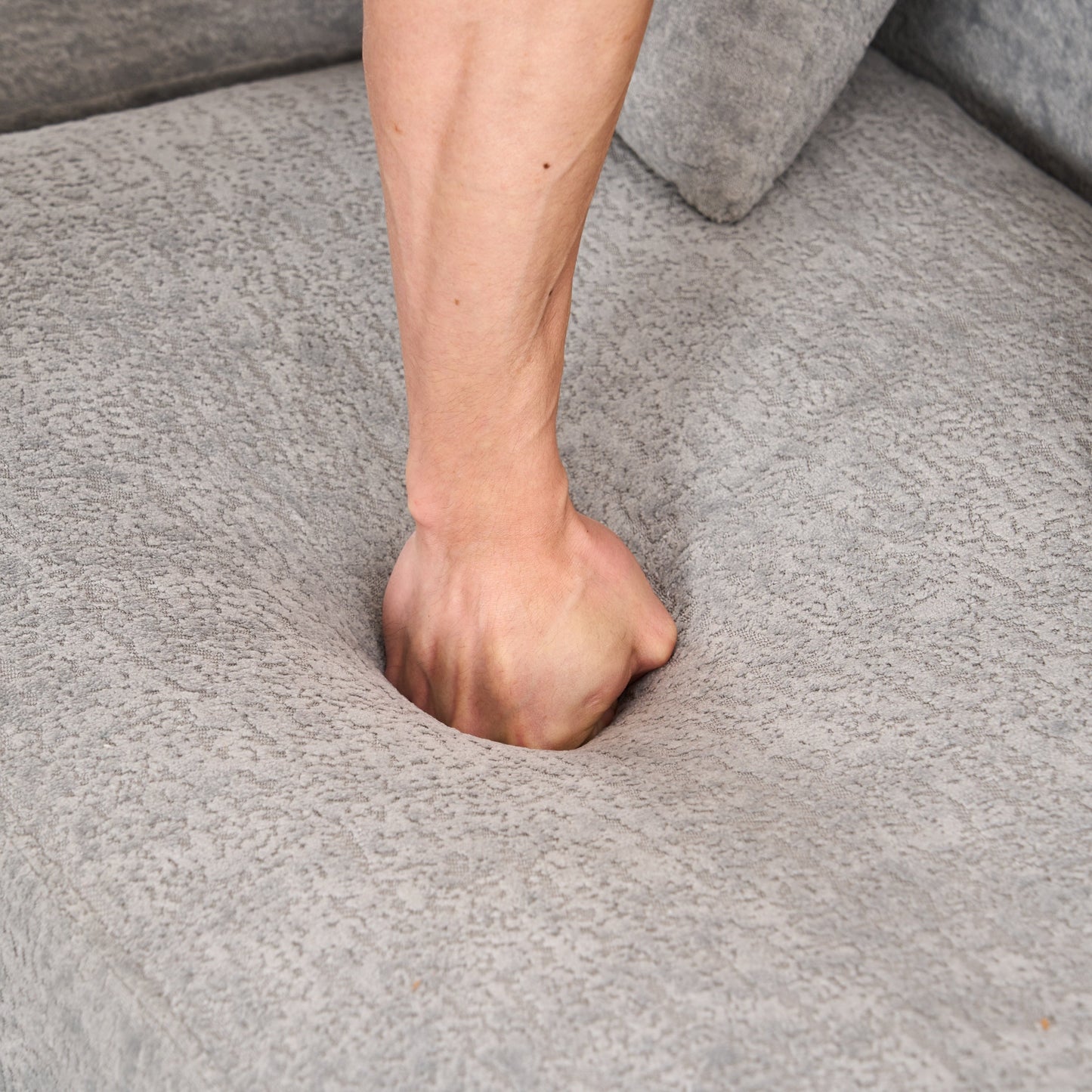 NEW Boneless Minimalist Curved Chaise Grey Chenille Compression Modular L-Shape Sectional Sofa Sleeper Couch with 30D High-Density Foam