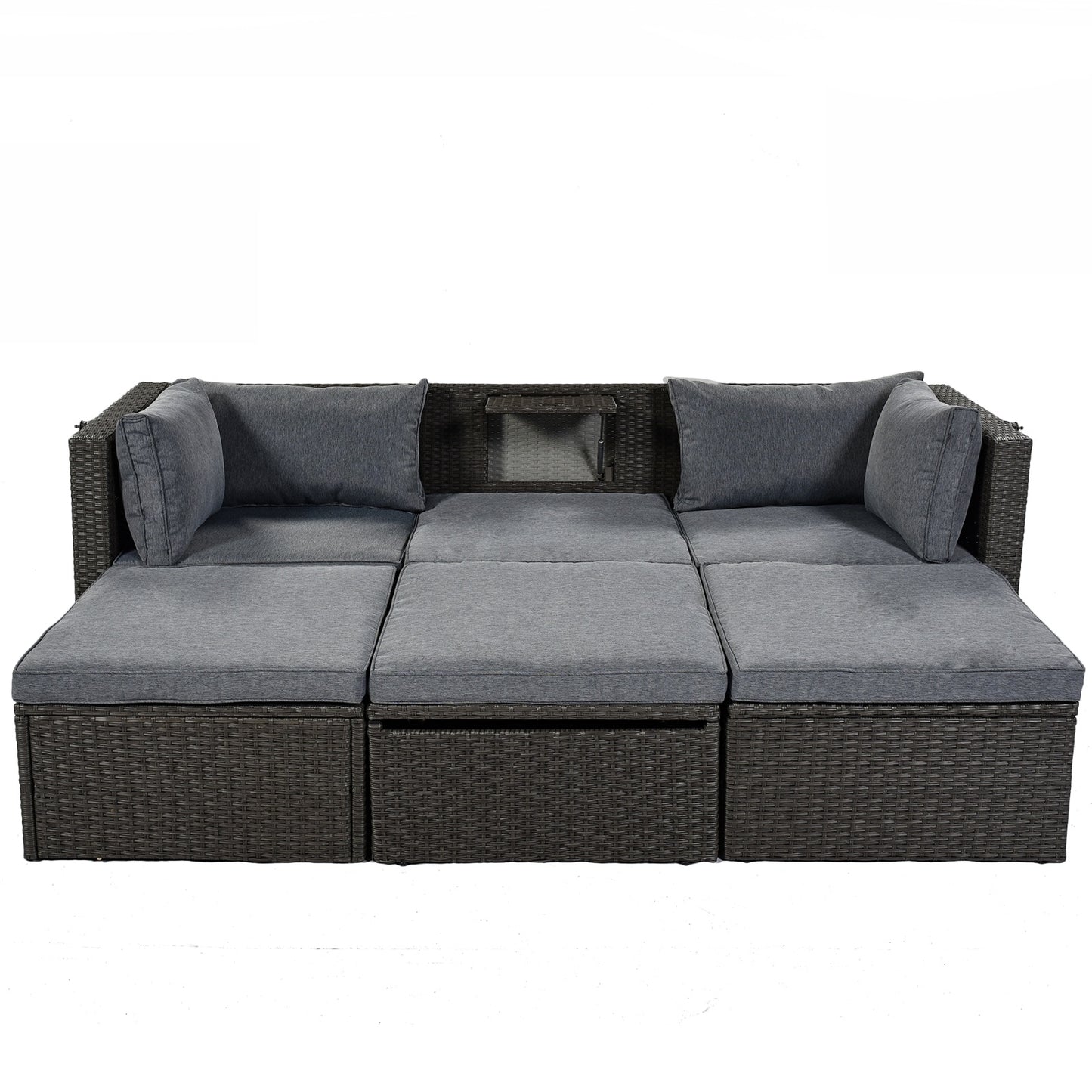 NEW U Style Rattan Wicker Sectional Sofa Seating Outdoor Patio Rectangle Daybed With Canopy