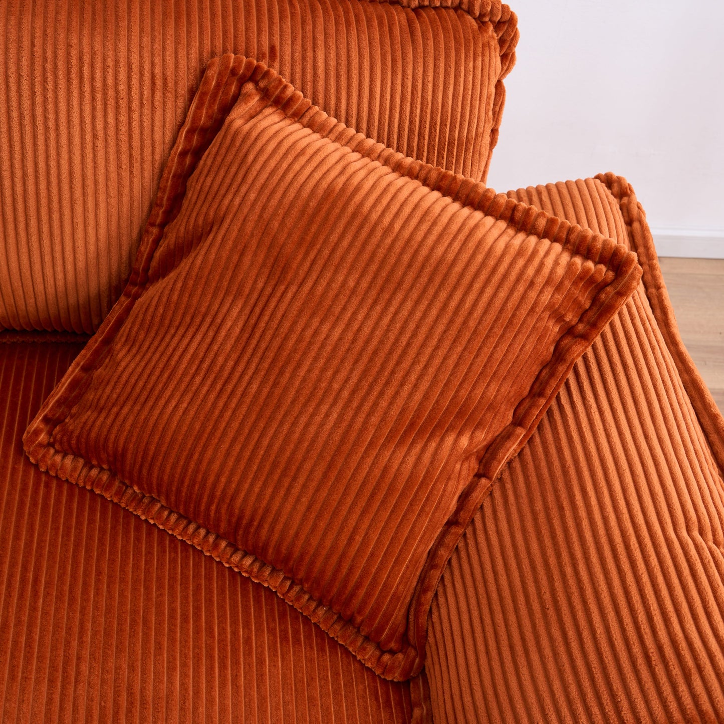 NEW Corduroy 2-seats sofa With 2 back pillows,2 toss pillows and two ottoman,Comfy Sofa- Deep Seat Couch for Living Room,Orange