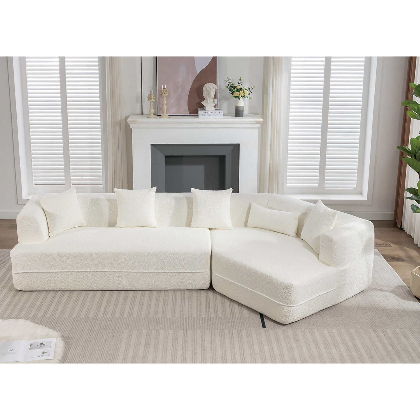 NEW Modern Creamy White Round Fiber Fabric Upholstered Modular Sofa Couch