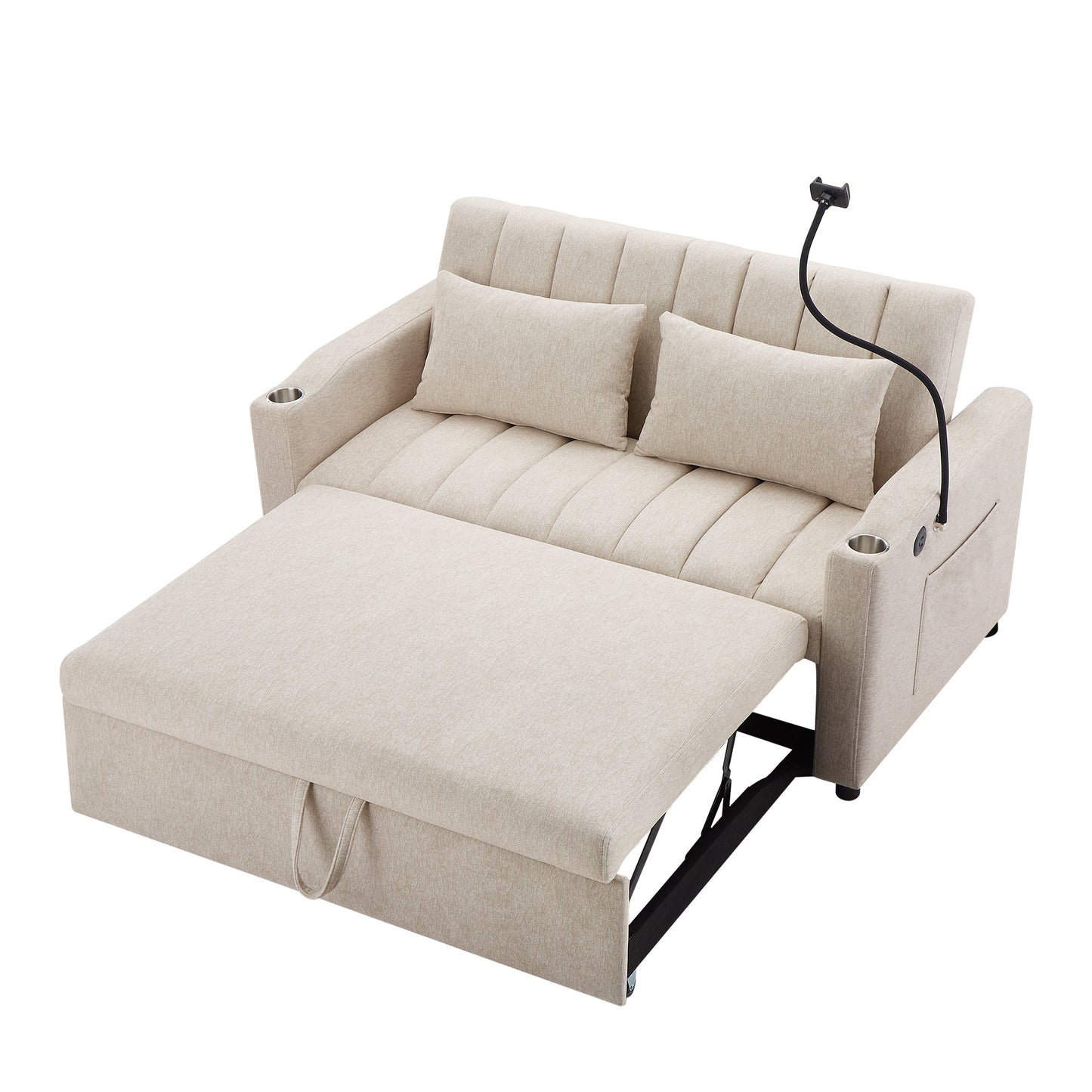 NEW Beige Bella Fabric Convertible Sofa Bed Loveseat
