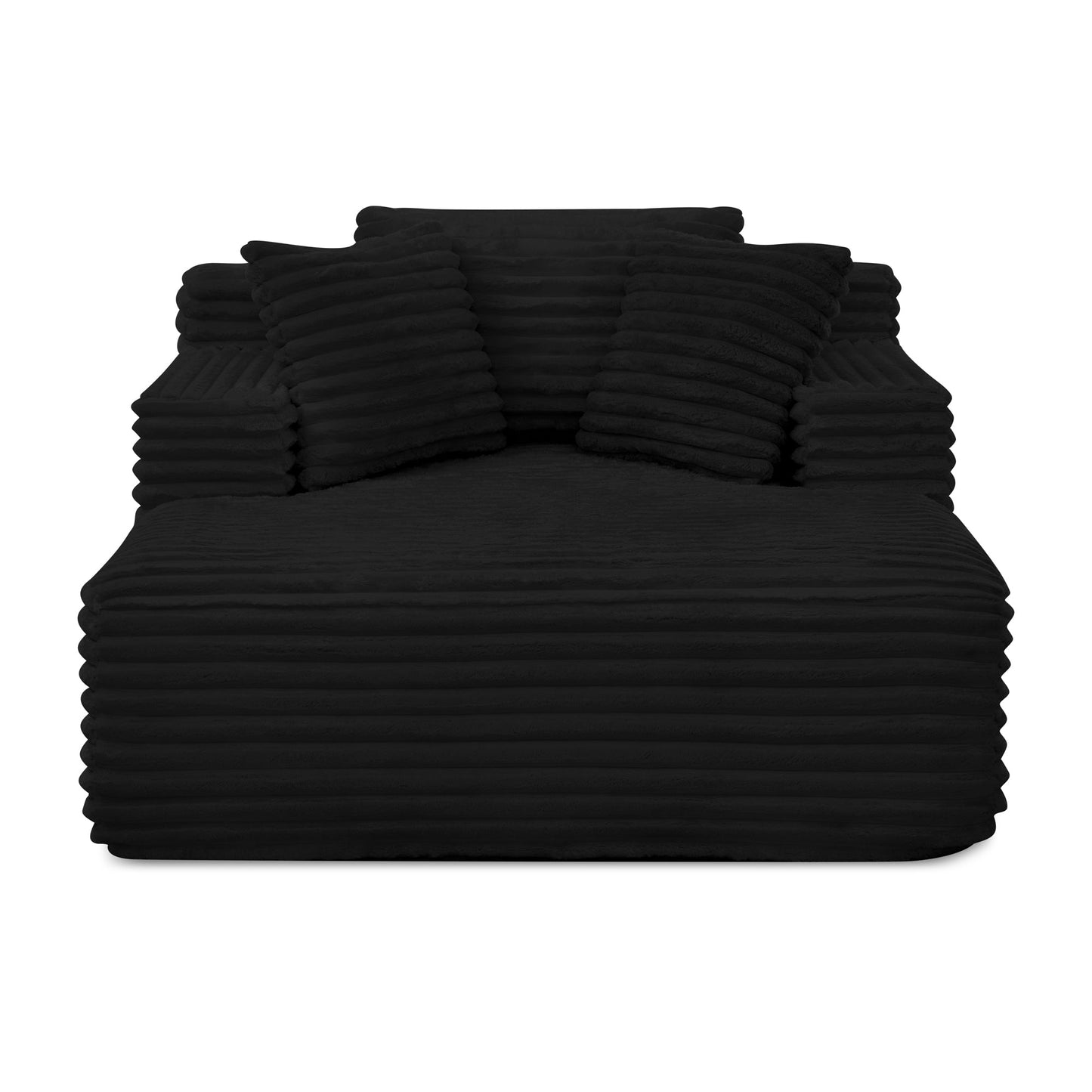 NEW Compressed Chaise Lounge Foam Fluffy Black Corduroy Upholstered Cloud Sofa Bed Couch with Deep Seat