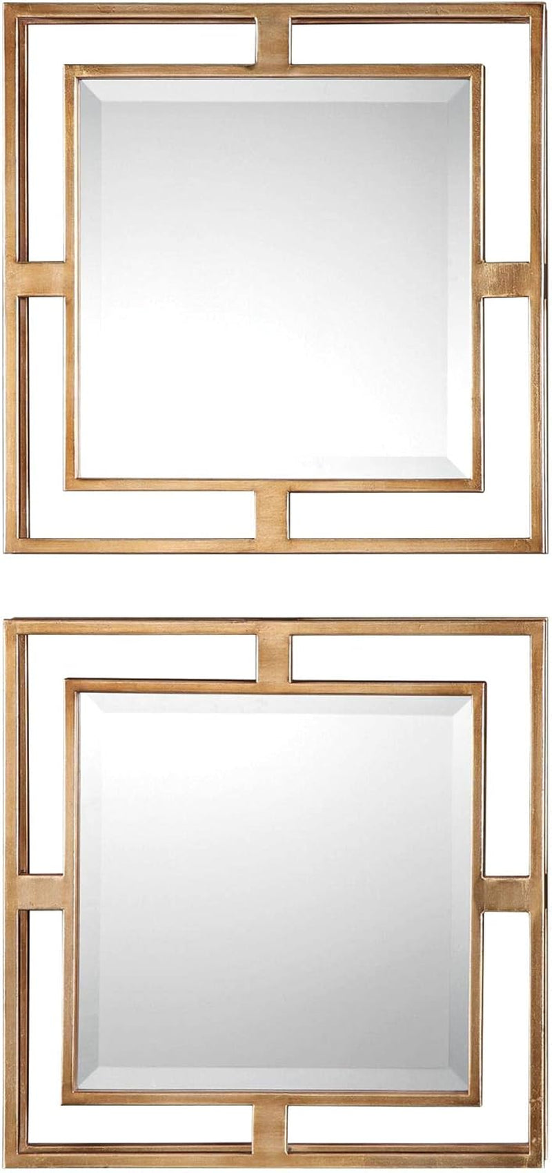 NEW Allick 18 Inch Square Mirror Antiqued Gold Set Of 2