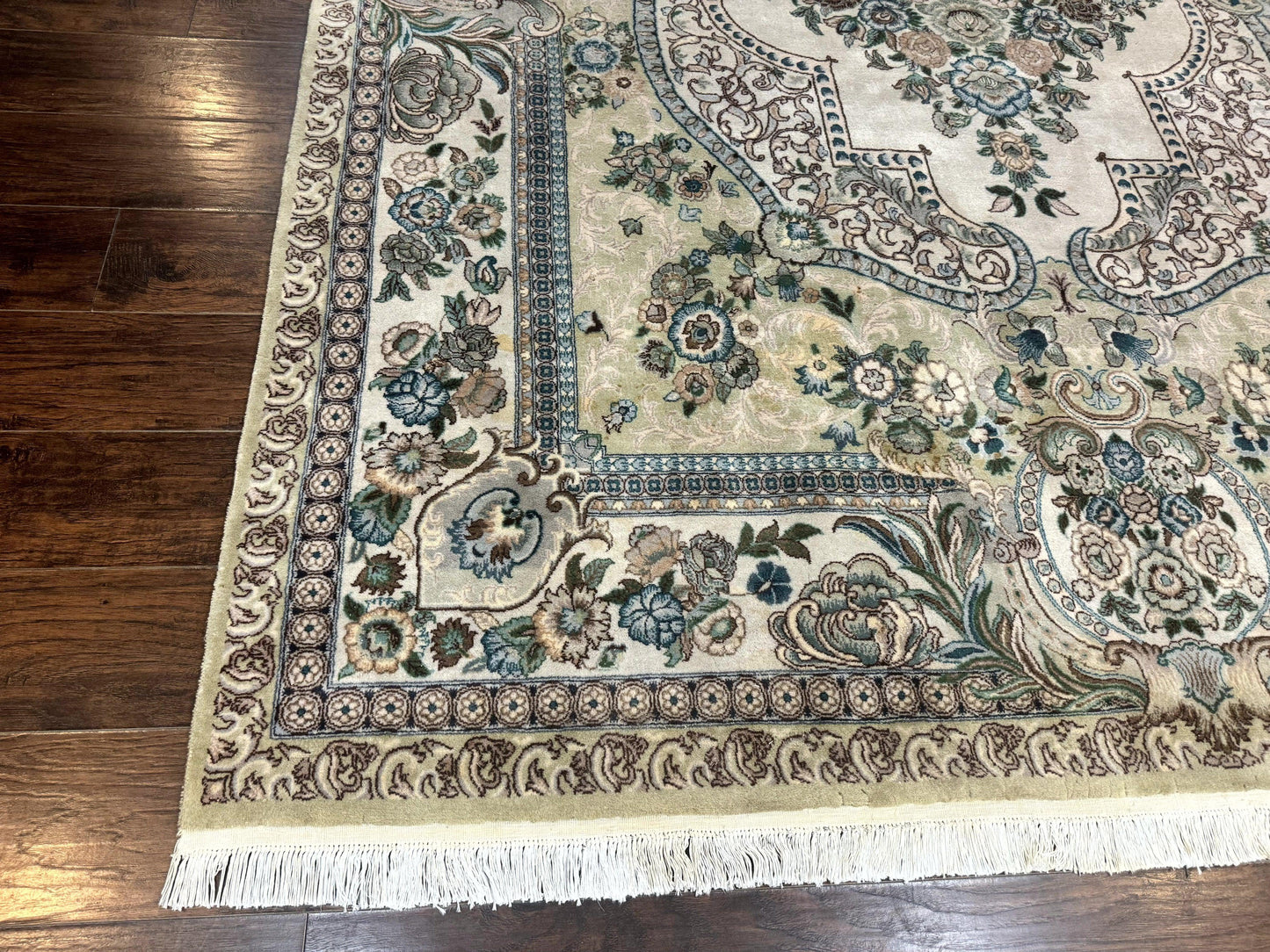 USED Pak Persian Rug 8 x 10.6, Elegant Oriental Carpet, Floral Medallion, Vintage Handmade Wool Rug, FIne 240 KPSI