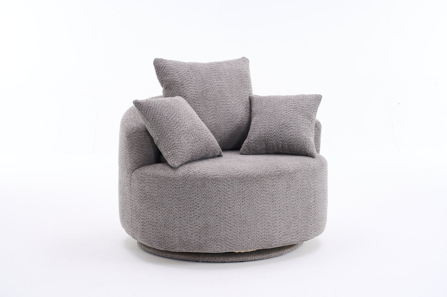 NEW 360° Swivel Round Grey Upholstered Accent Barrel Chair with 3 Removable Pillows