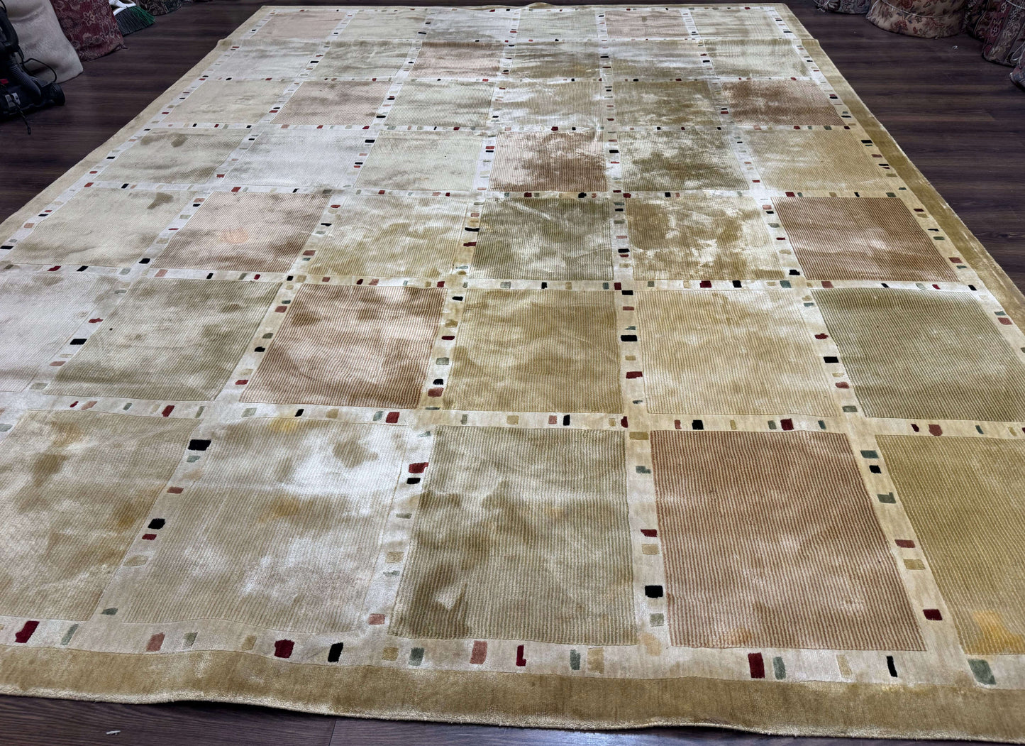 USED Large Wool Rug 10x13, Panel Design, Modern Contemporary Carpet