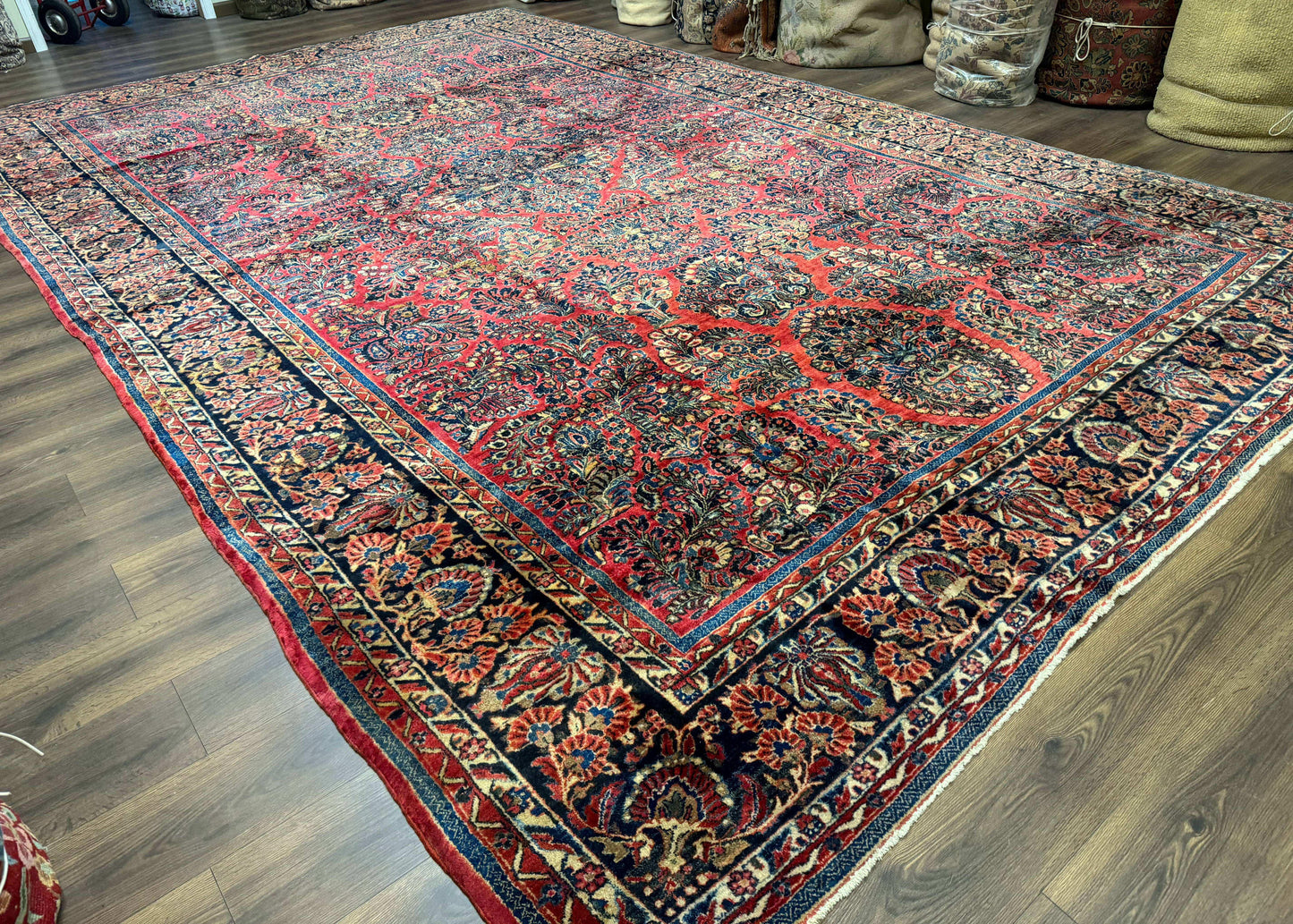 USED Palace Size Persian Sarouk Rug 10x16, Rare Size, Red, Large Antique Persian Carpet