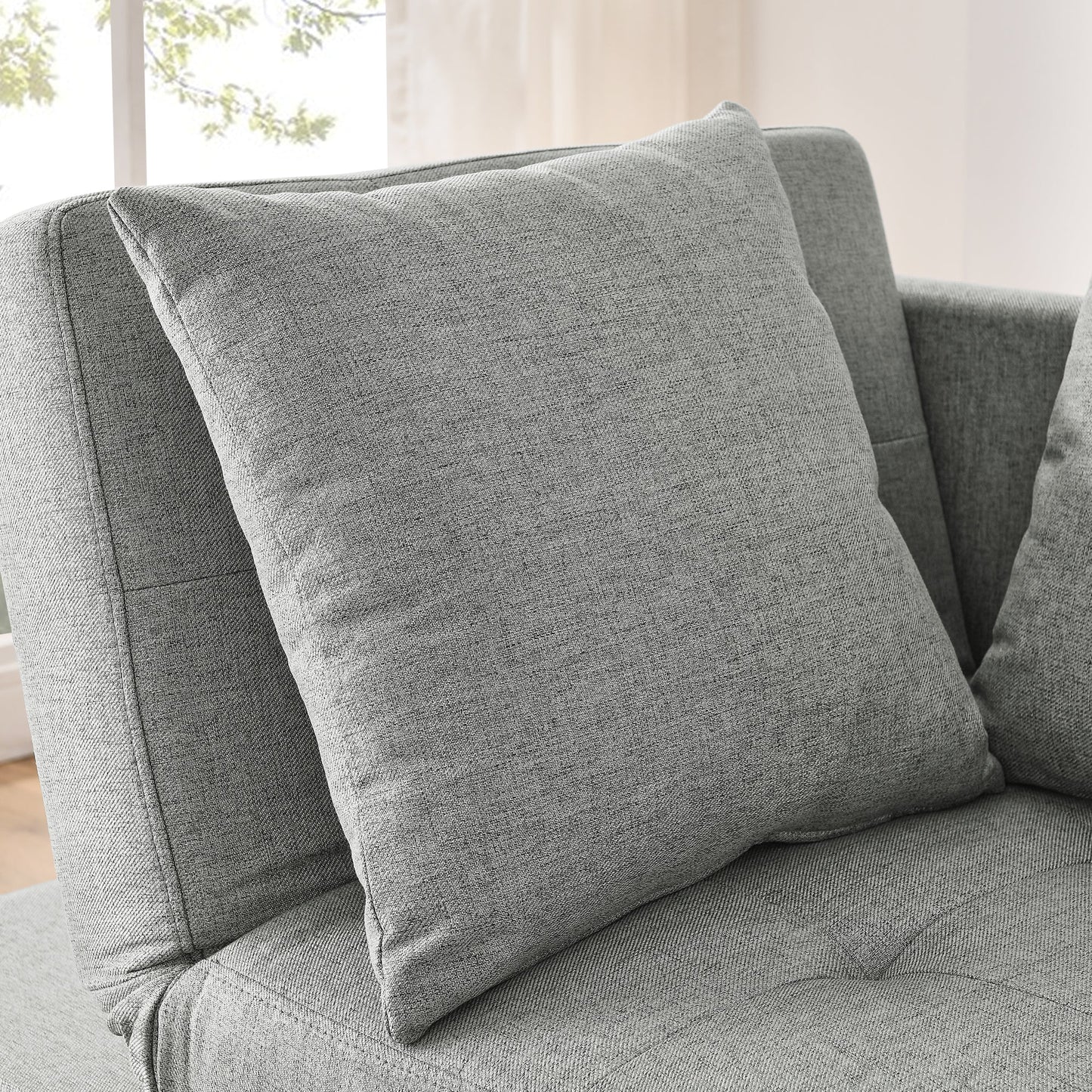 NEW Grey Modern Linen Fabric Convertible Sleeper Sofa Chair Adjustable Backrest Recliner with Pullout Sofa Bed with Wheels