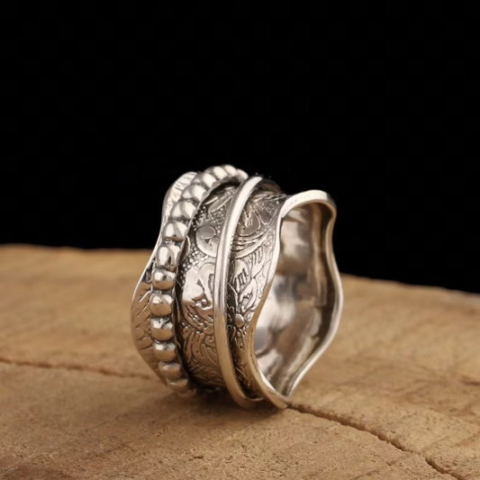 NEW Carved Decompression Rotatable Wide Face Ring Retro