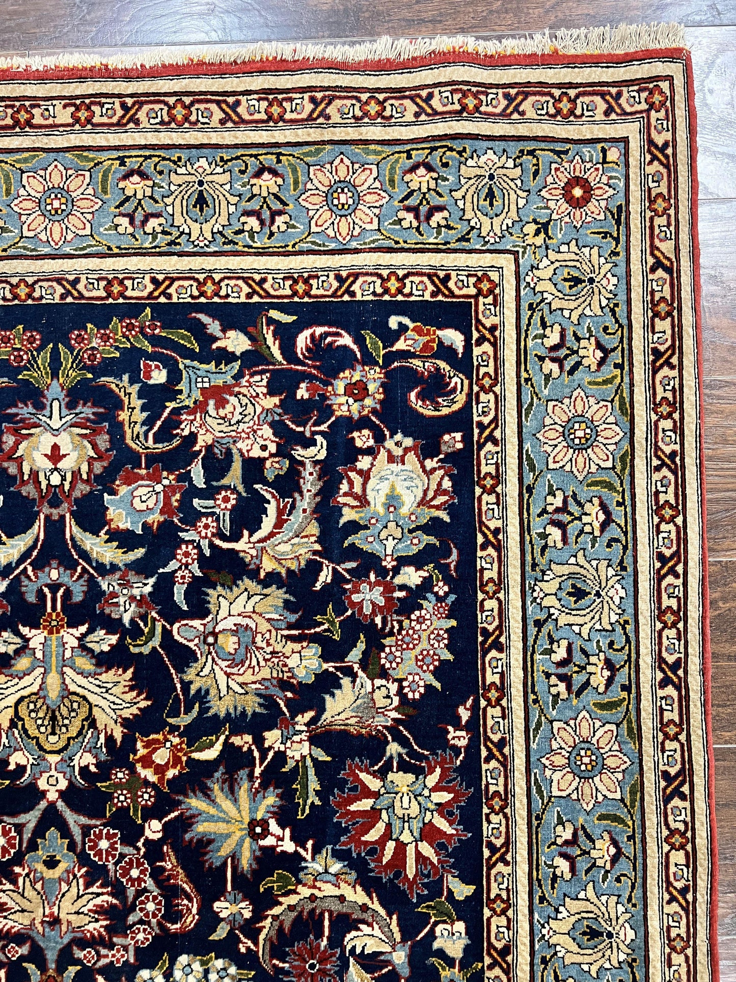 USED Blue Persian Qum Rug 5x7, Very Fine and Wonderful Authentic Persian Carpet, Wool Hand Knotted Vintage Semi Antique Oriental Rug, Floral, Ghom Qom Rug