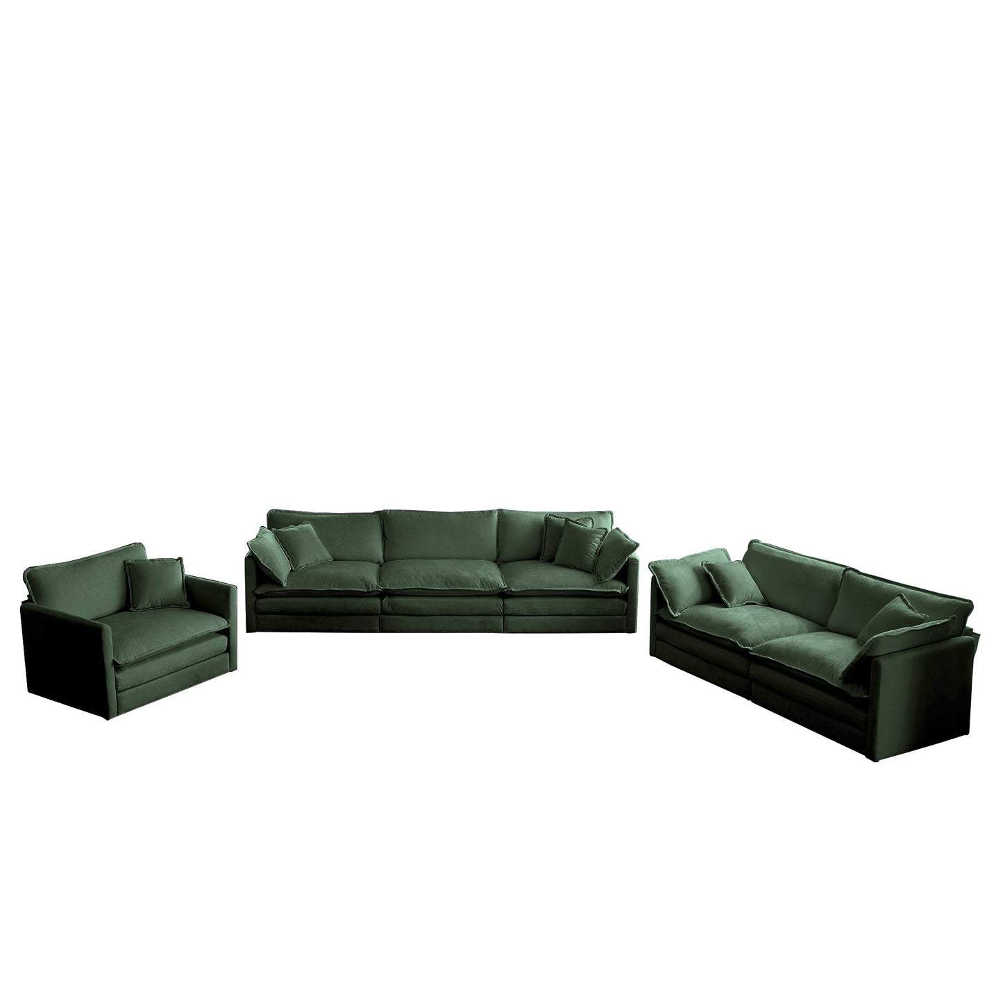 NEW Green 3 Piece Set Chenille Modern  Extra Deep Loveseat