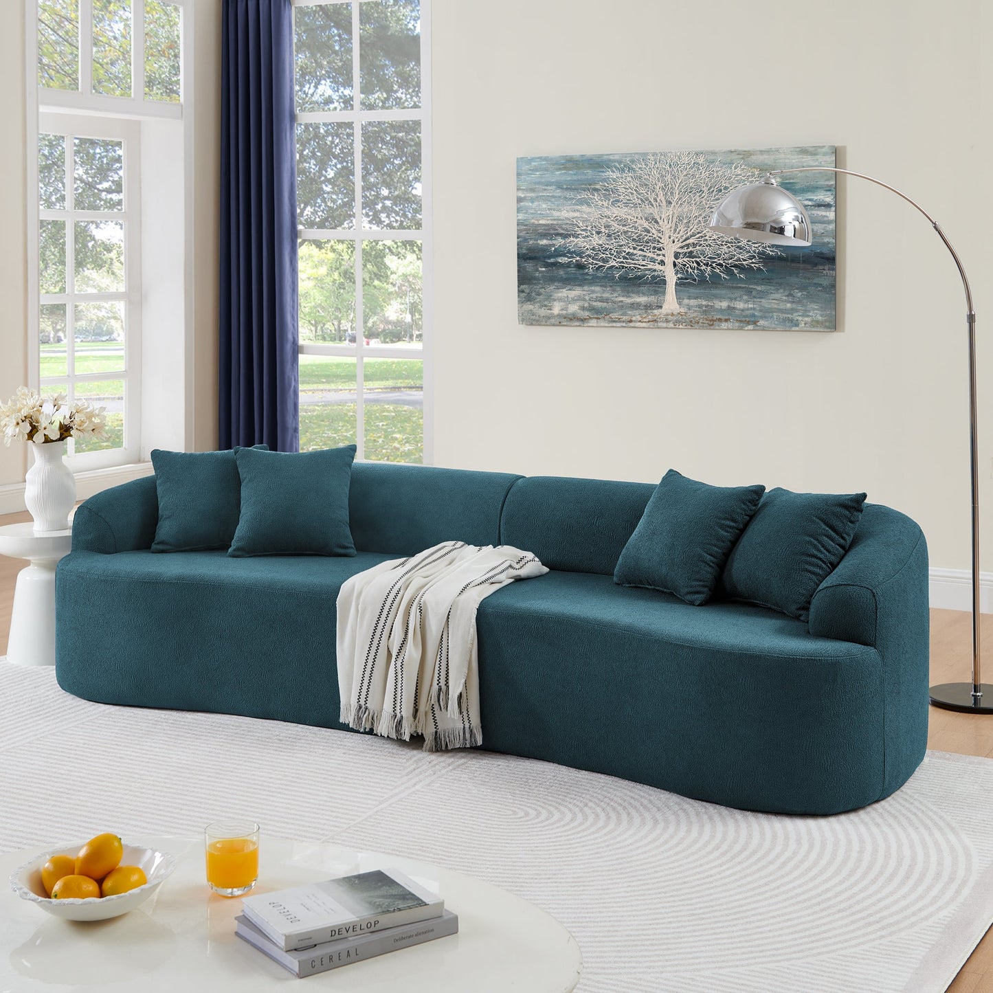 NEW Modern Minimalist Style Blue Lamb's Wool Fabric Modern Minimalist  Curved Modular Sectional Sofa
