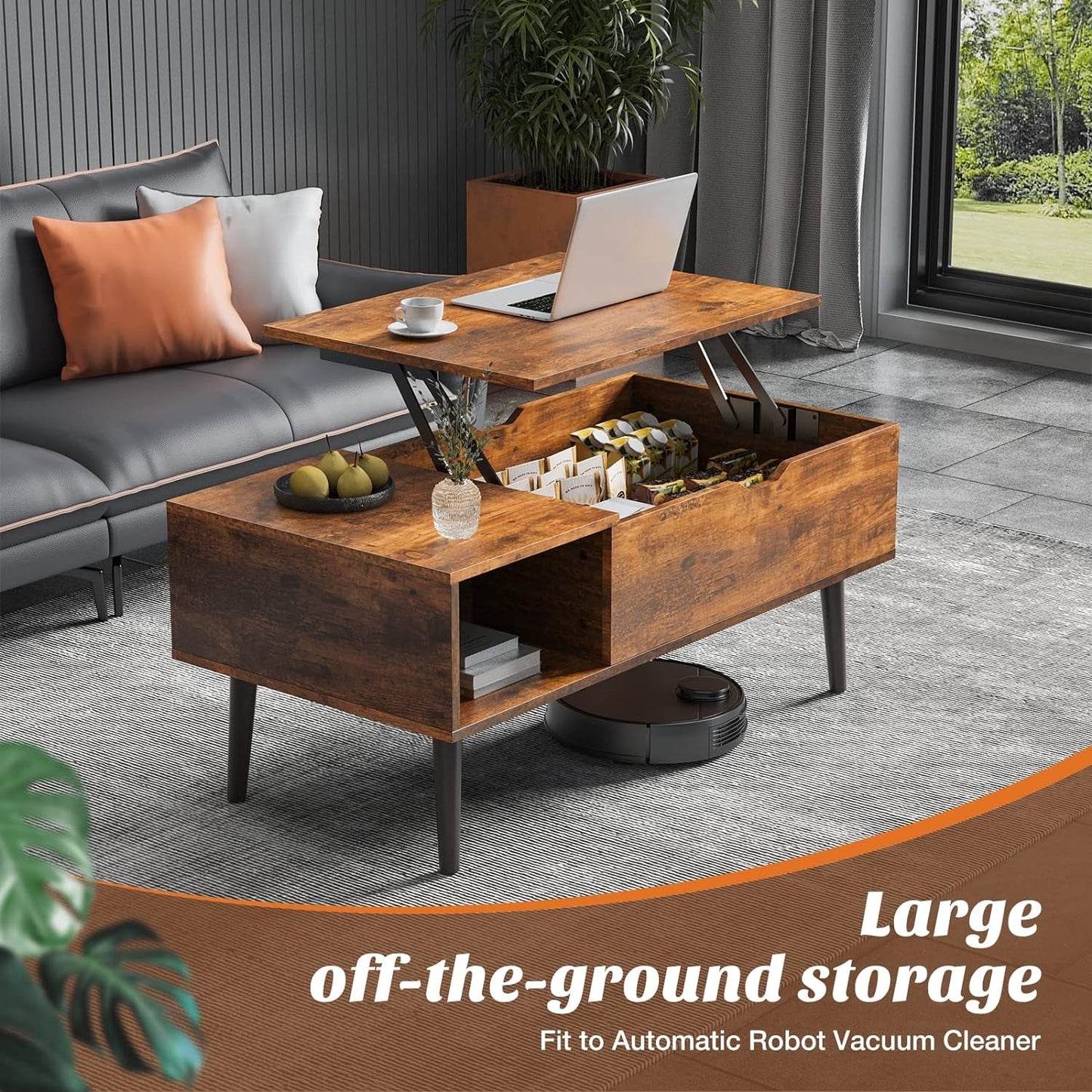 NEW Brown Lift Top Coffee Table With Storage And Hidden Compartment