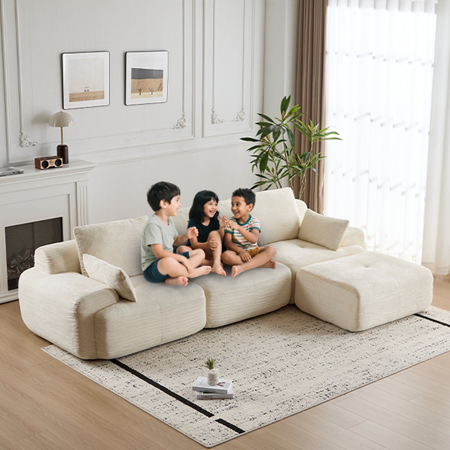 NEW Modern Memory Foam Compressed Sofa,Large Sectional Couches for Living Room,Pet-Friendly Cloud Modular Sectional Sofa,Corduroy Fabric,Extra Deep Loveseat,No assembly required, BEIGE