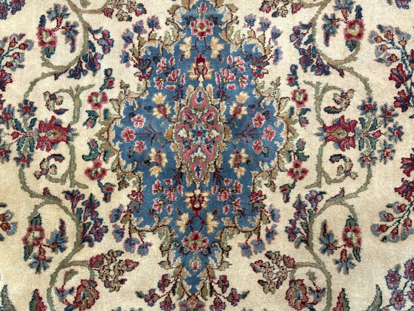 USED Palace Size Persian Kerman Rug 11x20 ft, Very Fine 340 KPSI, Vintage Oversized Wool Handmade Large Persian Carpet, Beige Light Blue Pink