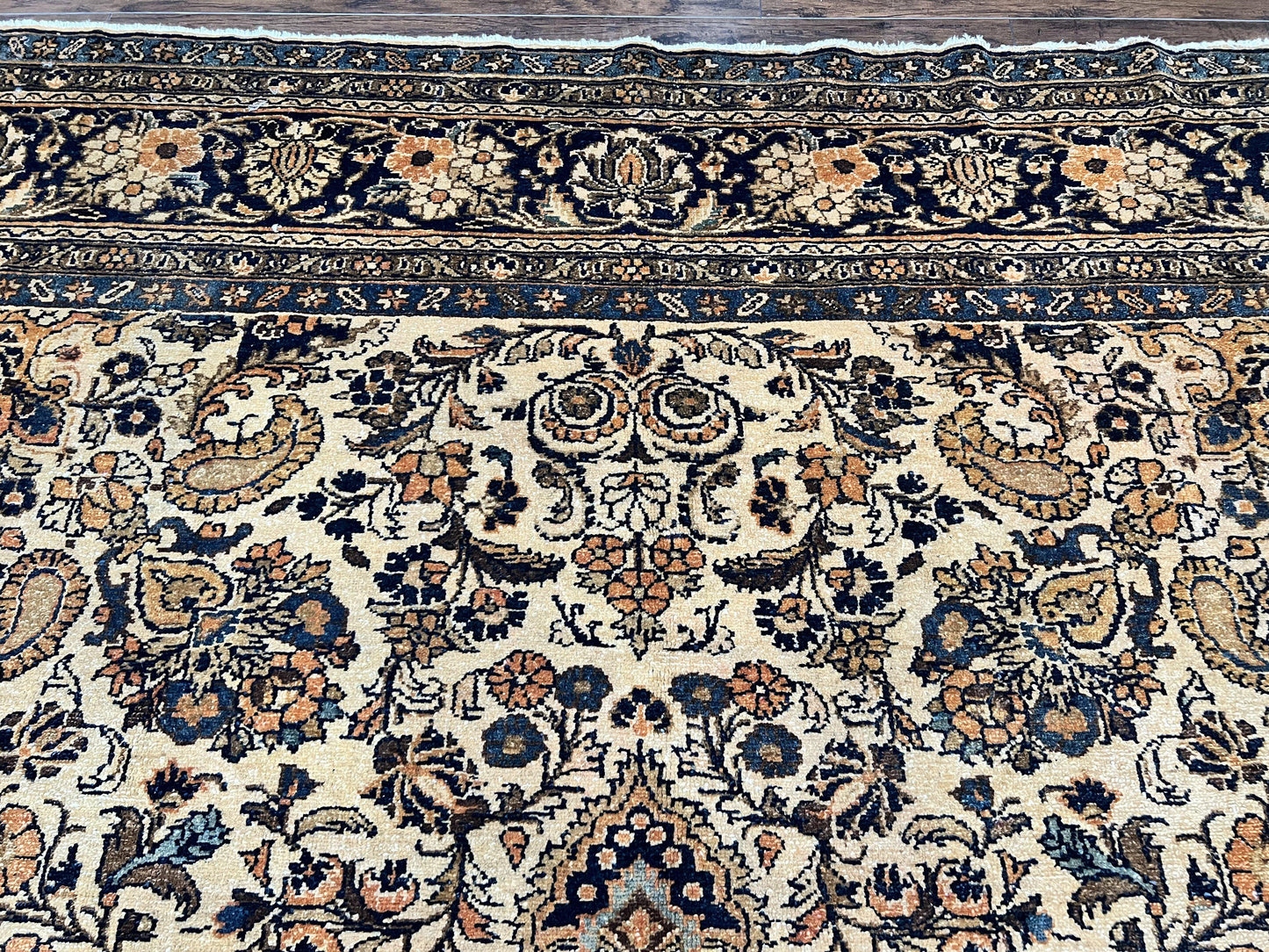 USED Antique Persian Rug 9x11, Wool Handmade 1920s Oriental Carpet, Persian Hamadan Anjelas Rug, Cream Black, Floral Allover Oriental Rug 9 x 11 Room Sized Rug