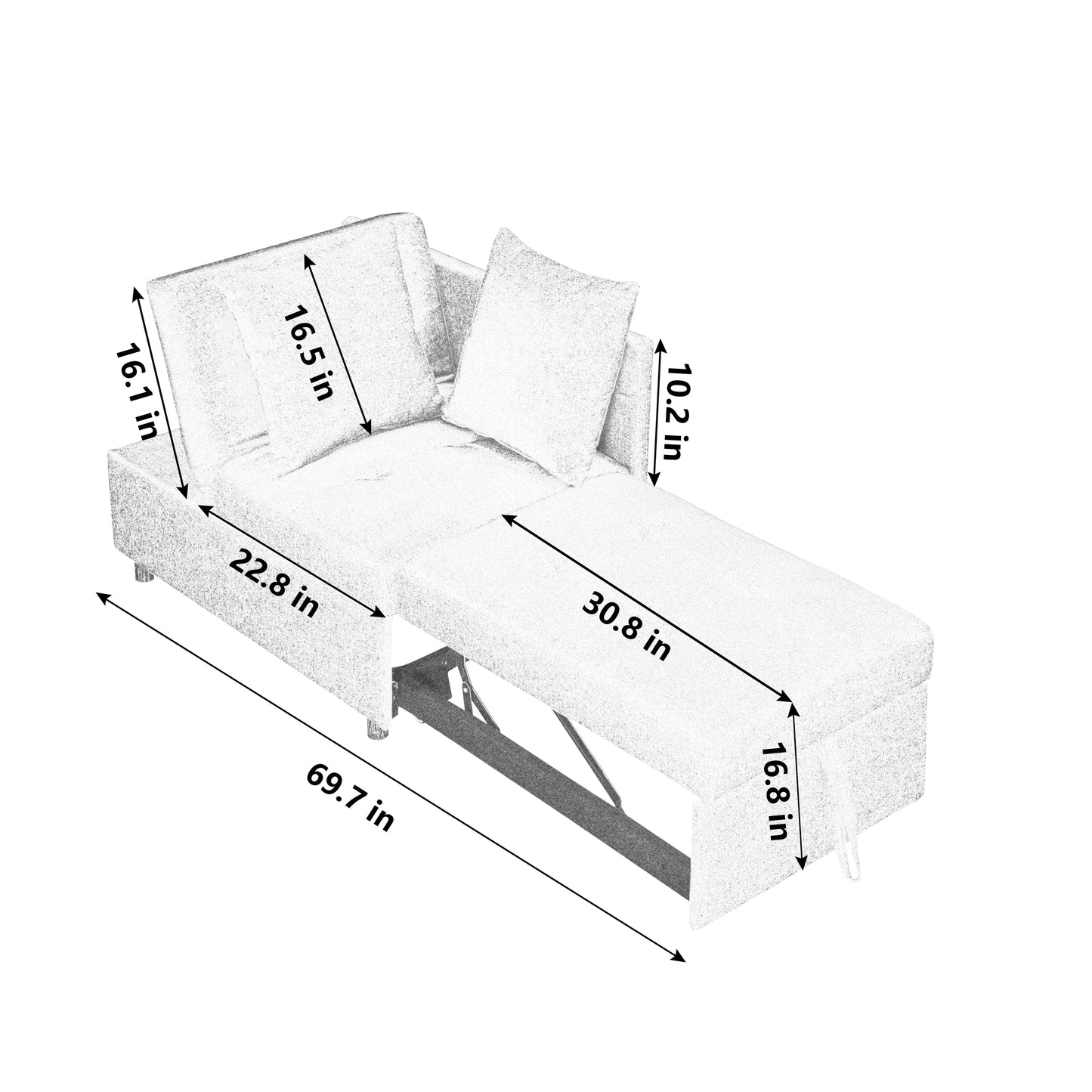 NEW Convertible Sleeper Sofa Chair Adjustable Backrest Recliner with Pullout Sofa Bed with Wheels, Modern Linen Fabric for Living Room for Tight Spaces, Black