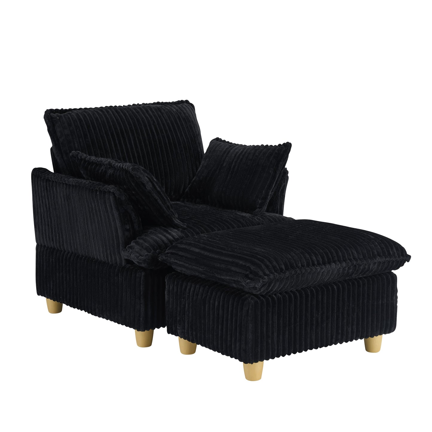 NEW Single-Seat with Ottoman and Throw Pillows Corduroy Chair Lounge