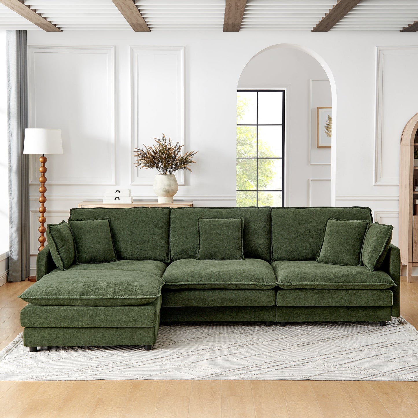 NEW Modern Home Living Room L-Shaped Sectional Sofa Couches with Ottoman, Convertible Oversized 4 Seater Couch Towel Fabric, Green