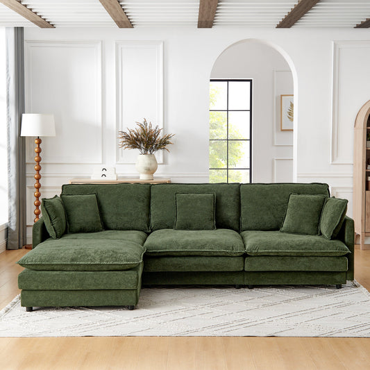 NEW Modern Home Living Room L-Shaped Sectional Sofa Couches with Ottoman, Convertible Oversized 4 Seater Couch Towel Fabric, Green