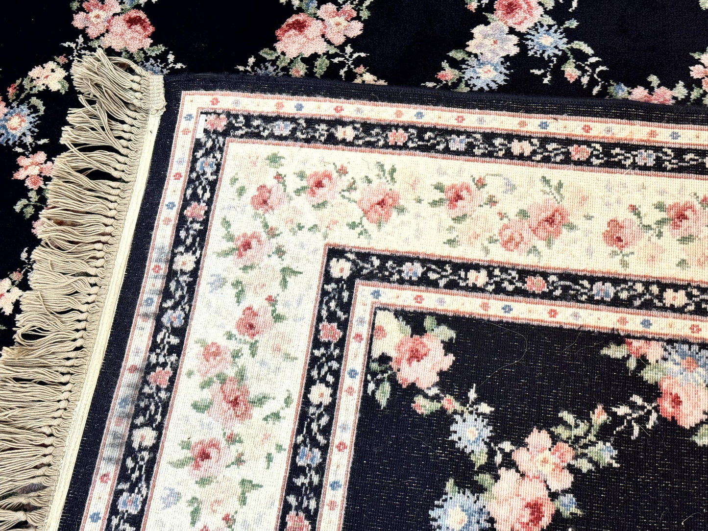 USED Karastan Rug 8.8 x 12, Garden of Eden #509/1270, Ebony Trellis, Vintage Discontinued Wool Pile Karastan Carpet