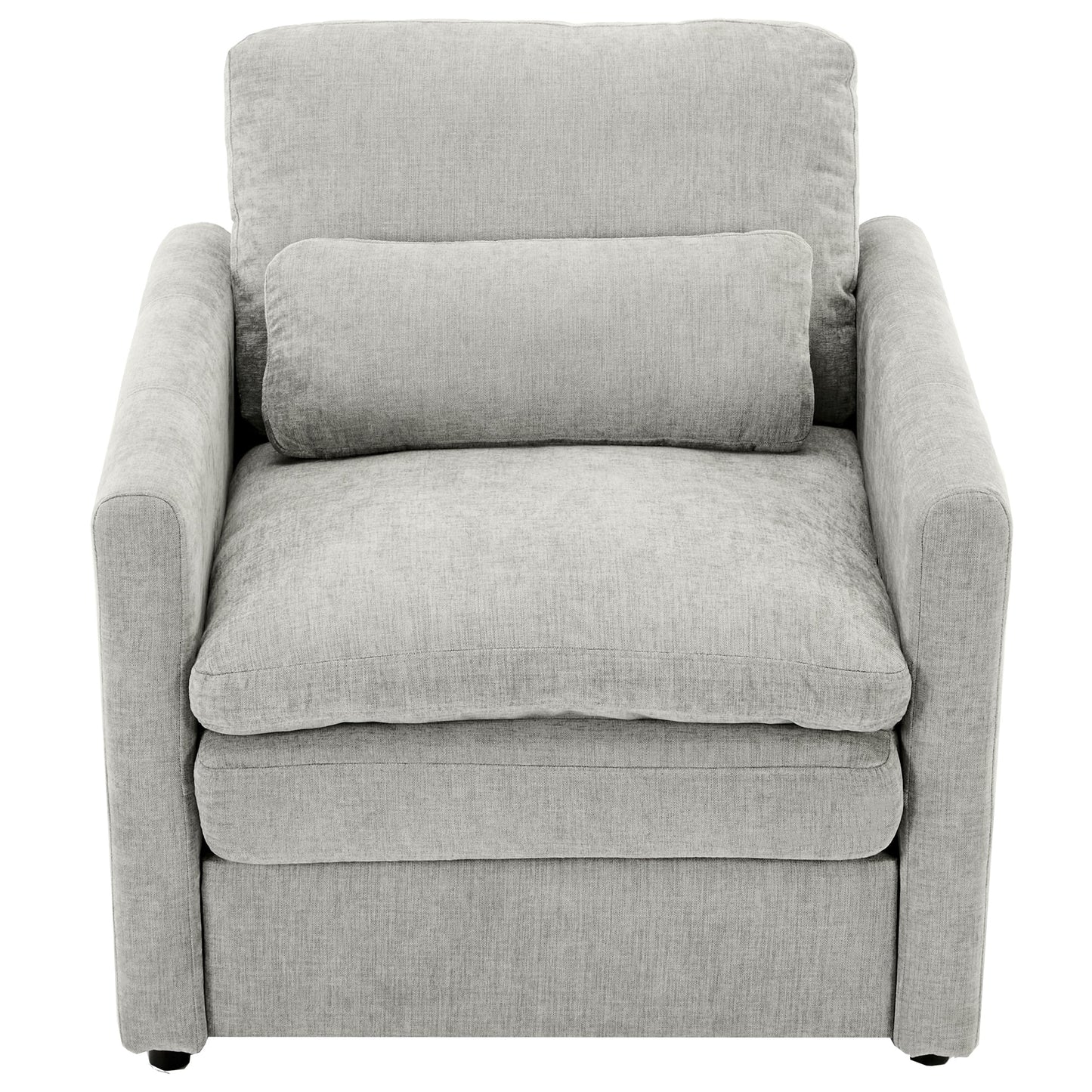 NEW Light Grey Chenille Cozy Upholstered Oversized Comfy Cloud Double Cushion Single Armchair Sofa