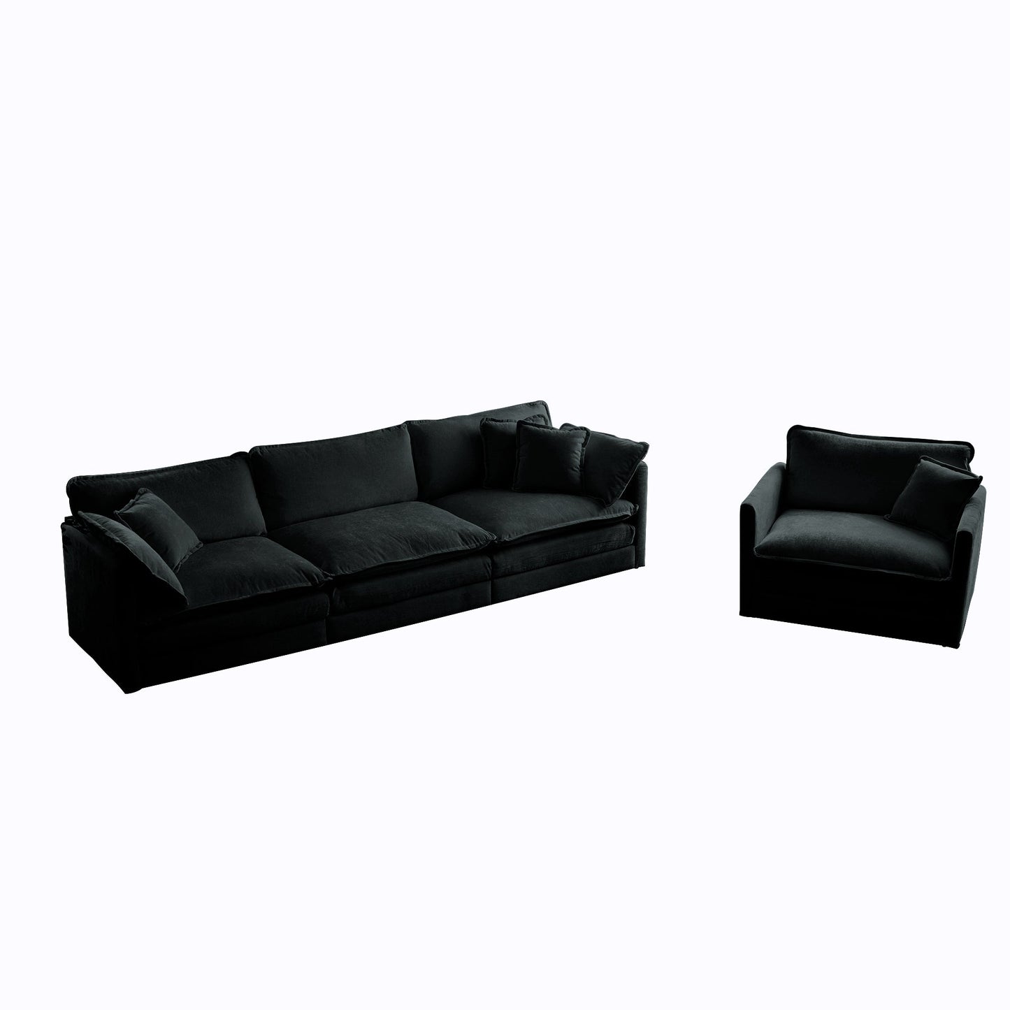 NEW Black Chenille Modern Sofa Couch 3 Piece Extra Deep Seat Sectional Sofa Set