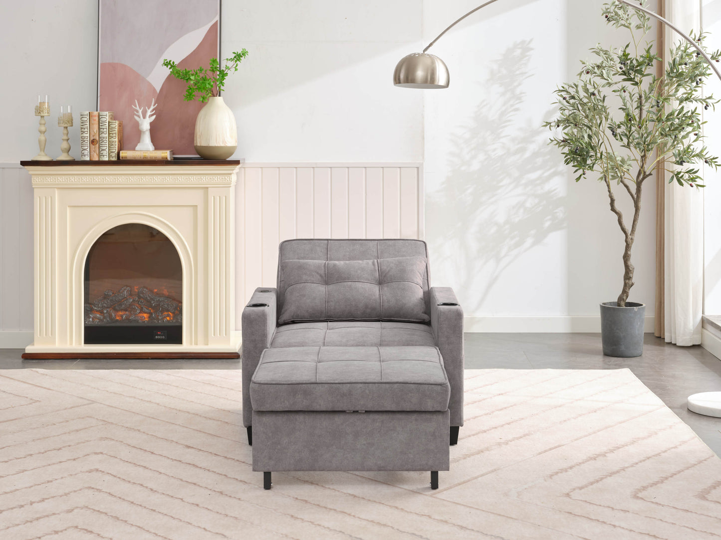 NEW Futon Chair Bed Convertible Chair 3-in-1 Pull Out Sleeper Chair Beds with USB Ports,Wear-resistant and Anti-scratch,  Armchair Bed Sleeper for Living Room (Light Grey Scratch Cloth)