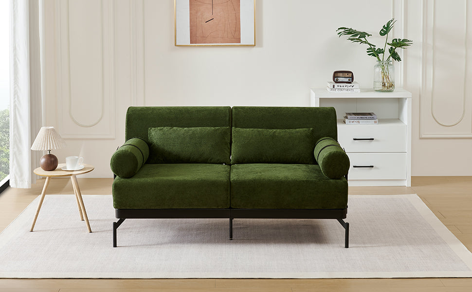 NEW Modern Green Chenille Foam 2 Seat Pillow Top Arms Metal Frame Loveseat