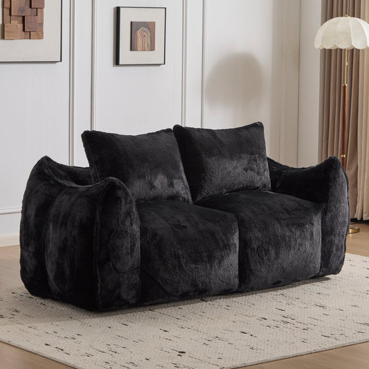 NEW Giant Bean Bag Couch for Adults, Ultra Soft Fluffy Loveseat Bean Bag Sofa, Oversized Chase Lounge Chair Indoor for Living Room Bedroom, No Assembly Required Cozy Reading Chair with Pillows, Black