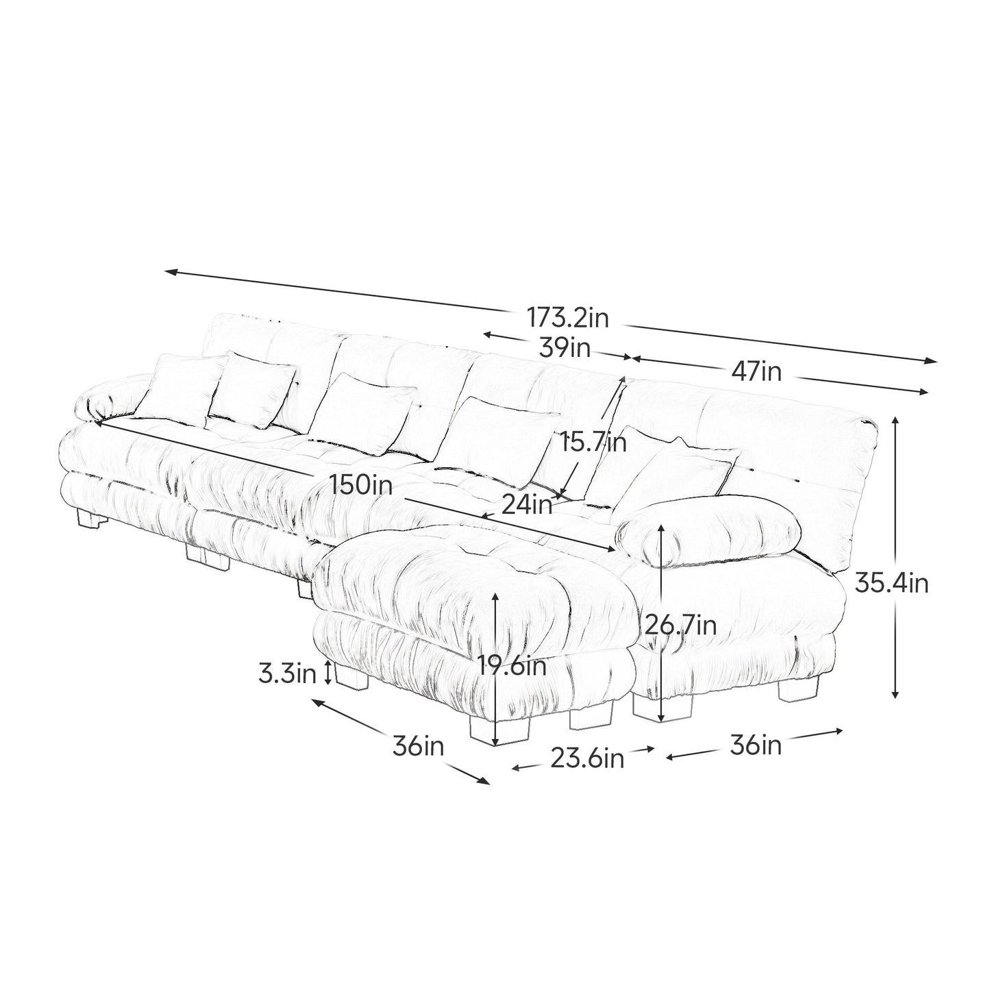 NEW Free Combination Chenille Light Coffee Modular Sectional L Shaped 4-Seater Comfy Cloud Sofa Couch with Convertible Ottoman
