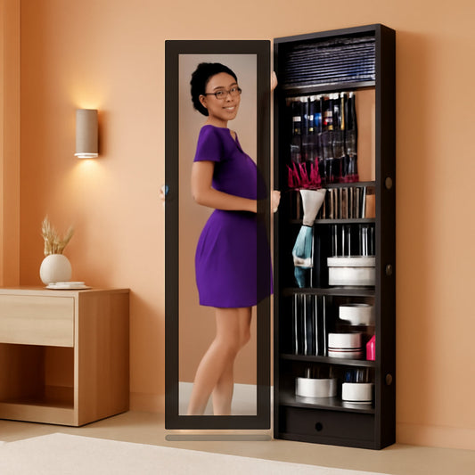 NEW LED Mirror Jewelry Cabinet Lockable Espresso Armoire