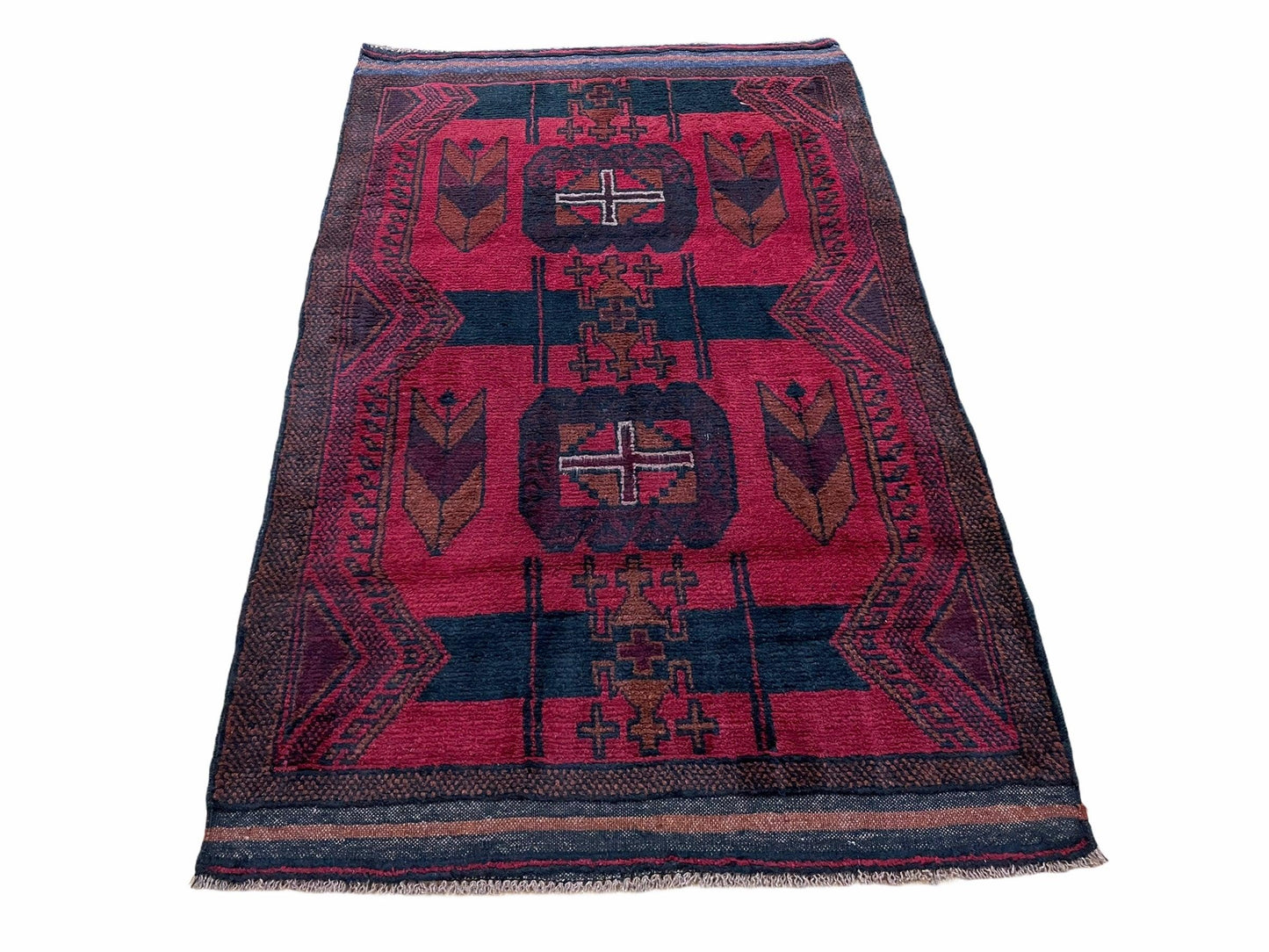 USED 2' 10" X 4'6" Vintage Handmade Tribal Wool Rug Balouchi Rug Afghan Rug Red Black