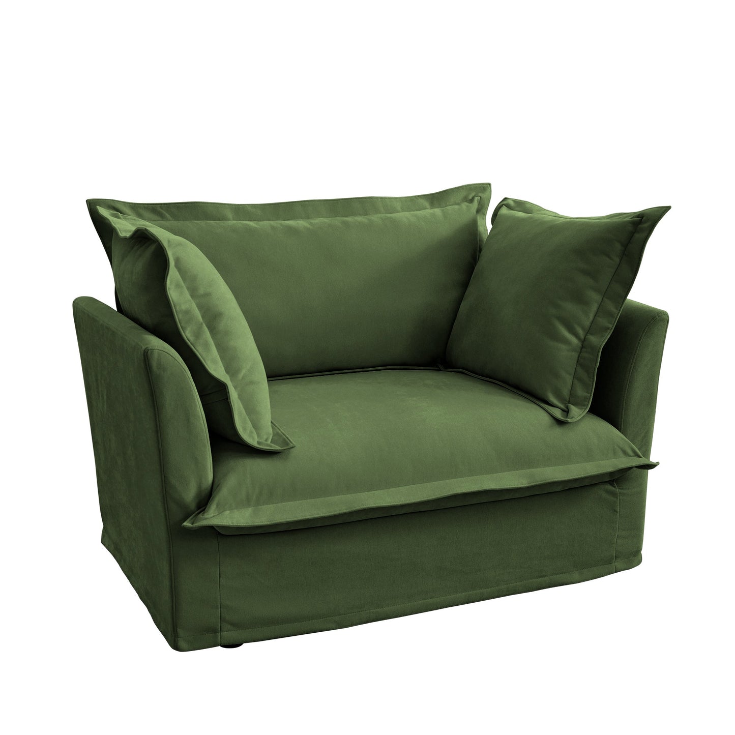 NEW Slip-covered Armchair with 1 Big Back Cushion and 2 Big Toss Pillows, Single Deep Seat Comfy Single Couch Sofa Multiple Large Soft Pillows, Chenille Fabric, Green