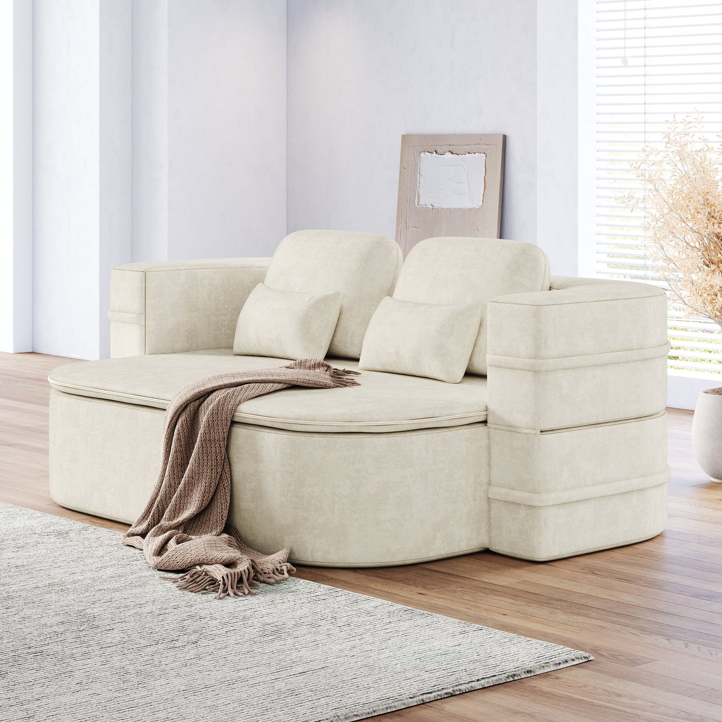 NEW 75'' Chenille 2-in-1 Foldable Sofa,Convertible Sleeper Foam Sofa Bed Folding Sofa Bed Lounge Couch with Multi Functional Blanket