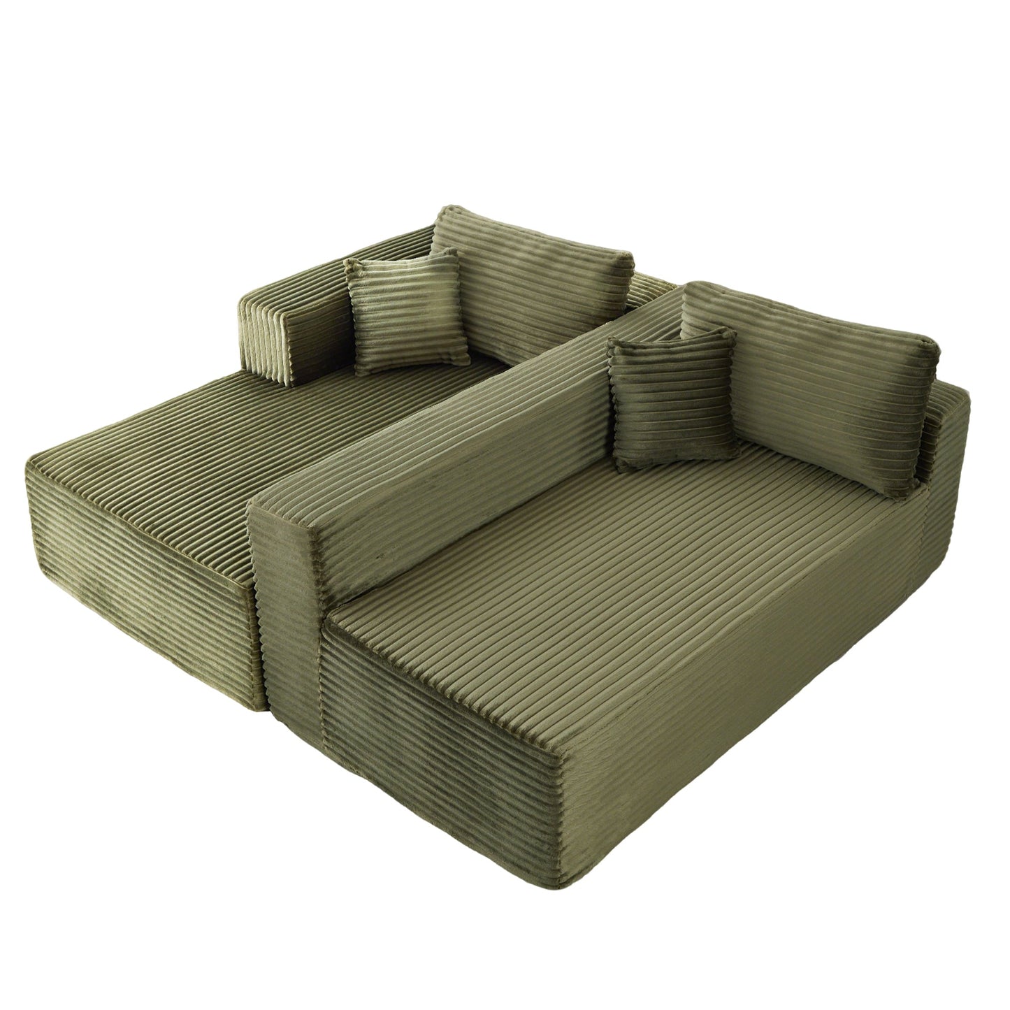 NEW Compression Sectional Couch with Comfy Chaise, Boneless L Shape Sofa with Deep Seat, Minimalist Modular Couches Sleeper for Living Room Bedroom Apartment Lounge,corduroy,Green
