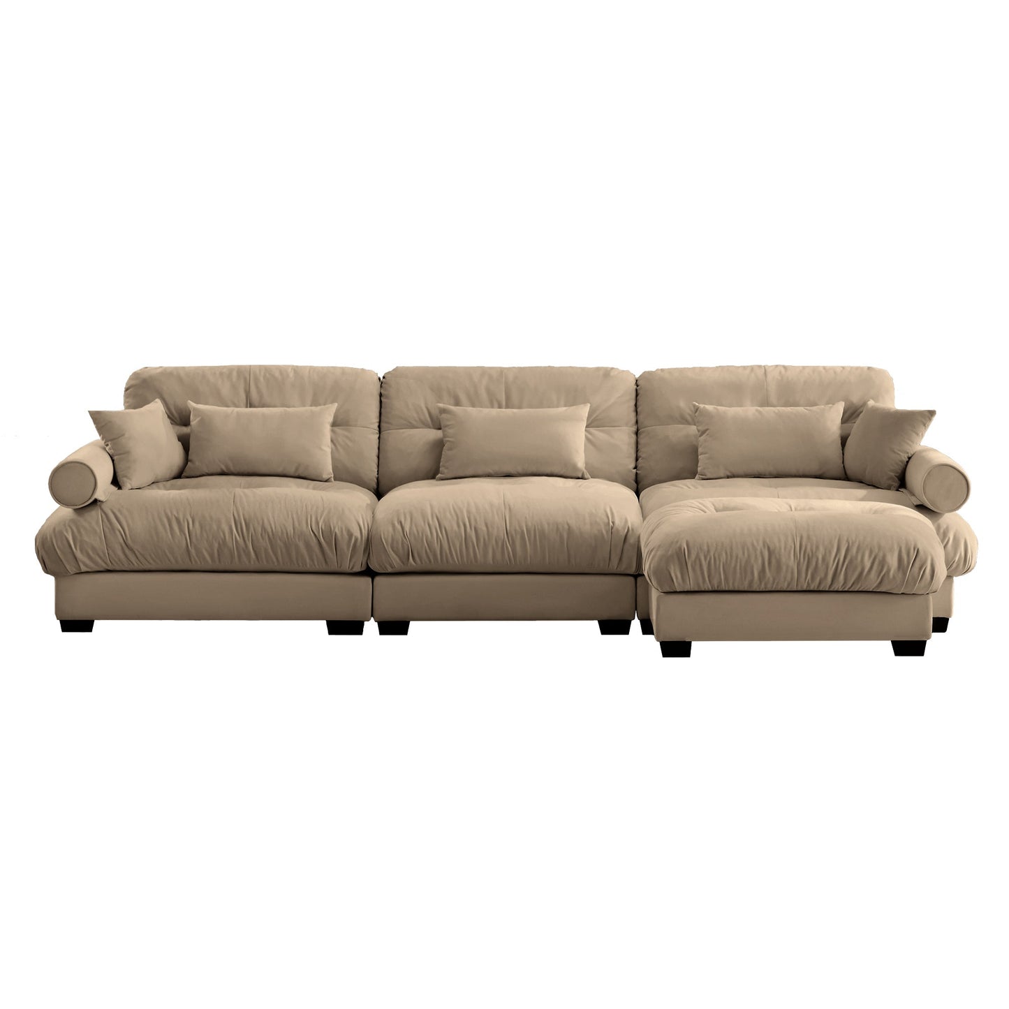 NEW Super Comfort Oversized Modular Camel Velvet Convertible L Shaped Couch Sectional Sofa with Movable Ottoman
