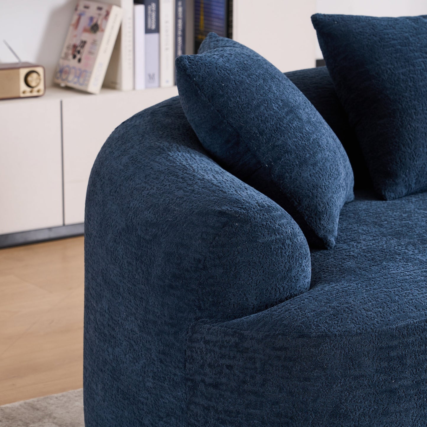 NEW LY-025S Chenille  Curved Loveseat Blue Full Compression Sponge Sofa with 3 Pillows