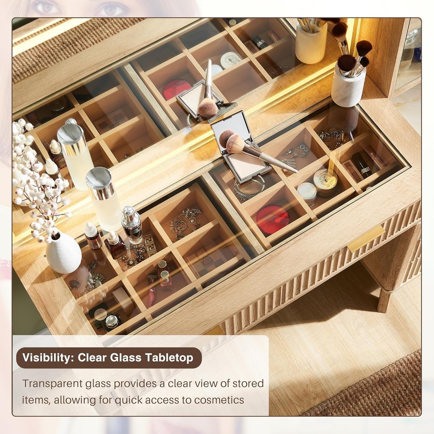 NEW Oak Fluted Makeup Vanity 48 Inch With Lighted Mirror